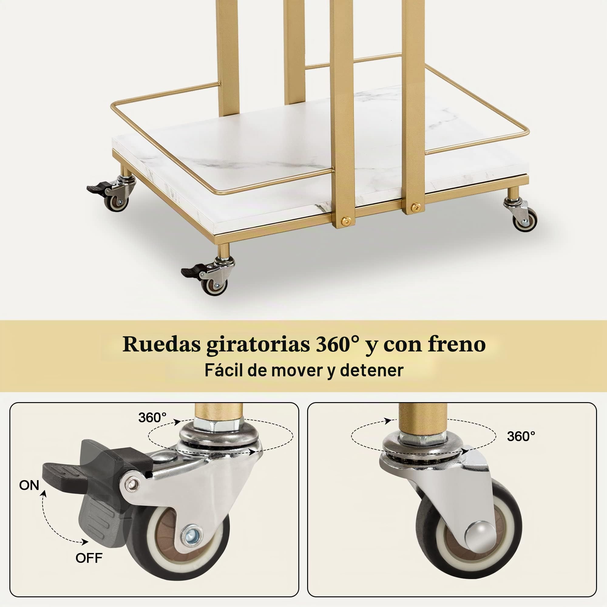 M MCombo Carro de Servicio con Ruedas, Carro de Cocina Carro de Bar Estructura metálica, Carro Moderno Carro Multiusos con 3 Niveles, para Cocina salón Oficina, 33x43x75cm, 0033