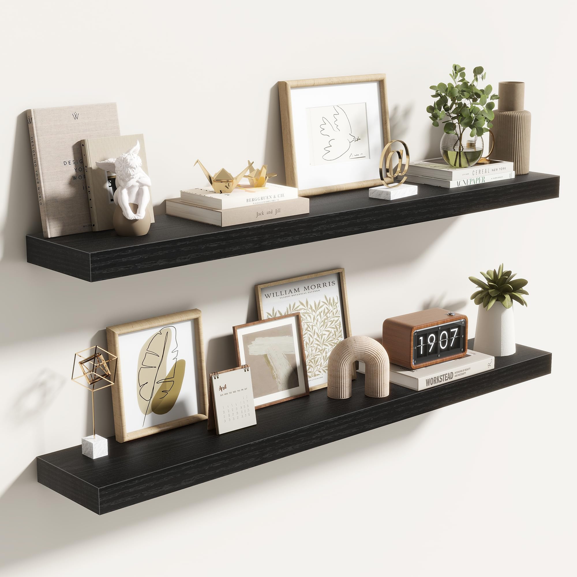 Acovy 100cm Floating Shelves, 6.5Inch(16.5cm) Deep Floating Shelves for Wall, 40 Inch Hanging Shelf with Invisible Brackets, Shelves for Bathroom, Bedroom, Living Room, Set of 2