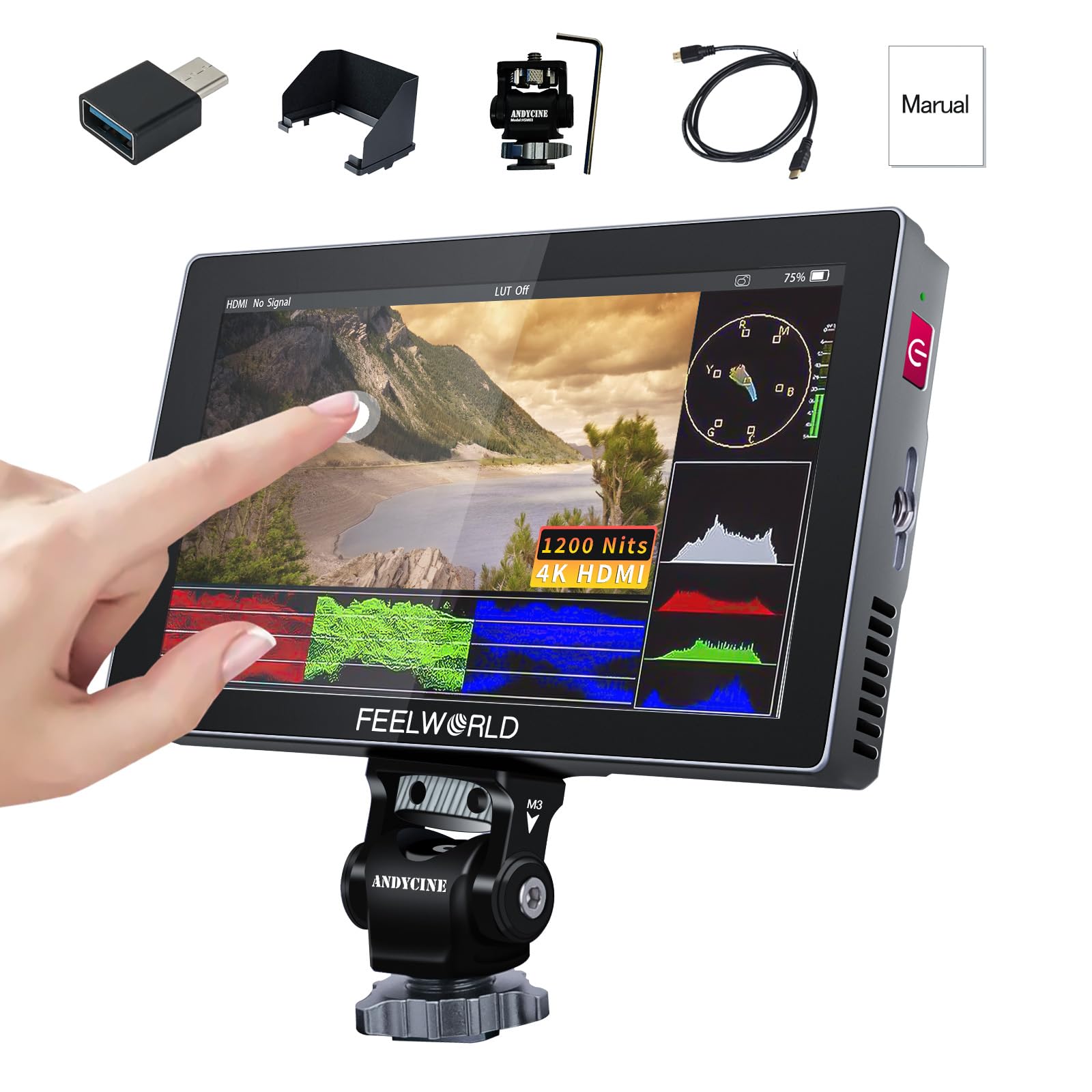 FEELWORLD P6X 5.5 Inch 1200nits Brightness Aluminum Housing On Camera Monitor,4K HDMI DSLR Camera Monitor with 3D Lut All waveform Include Battery,Carry Case Micro HDMI Cords