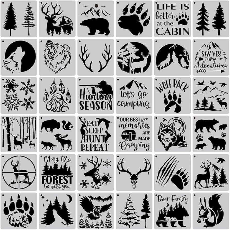 amazon-com-kyeeadiy-36-pcs-animal-painting-stencils-tree-stencils-template-reusable-forest-mountain-stencils-bear-wolf-deer-animal-stencil-for-painting-on-wood-wall-rocks-canvas-diy-crafts-home-d-cor