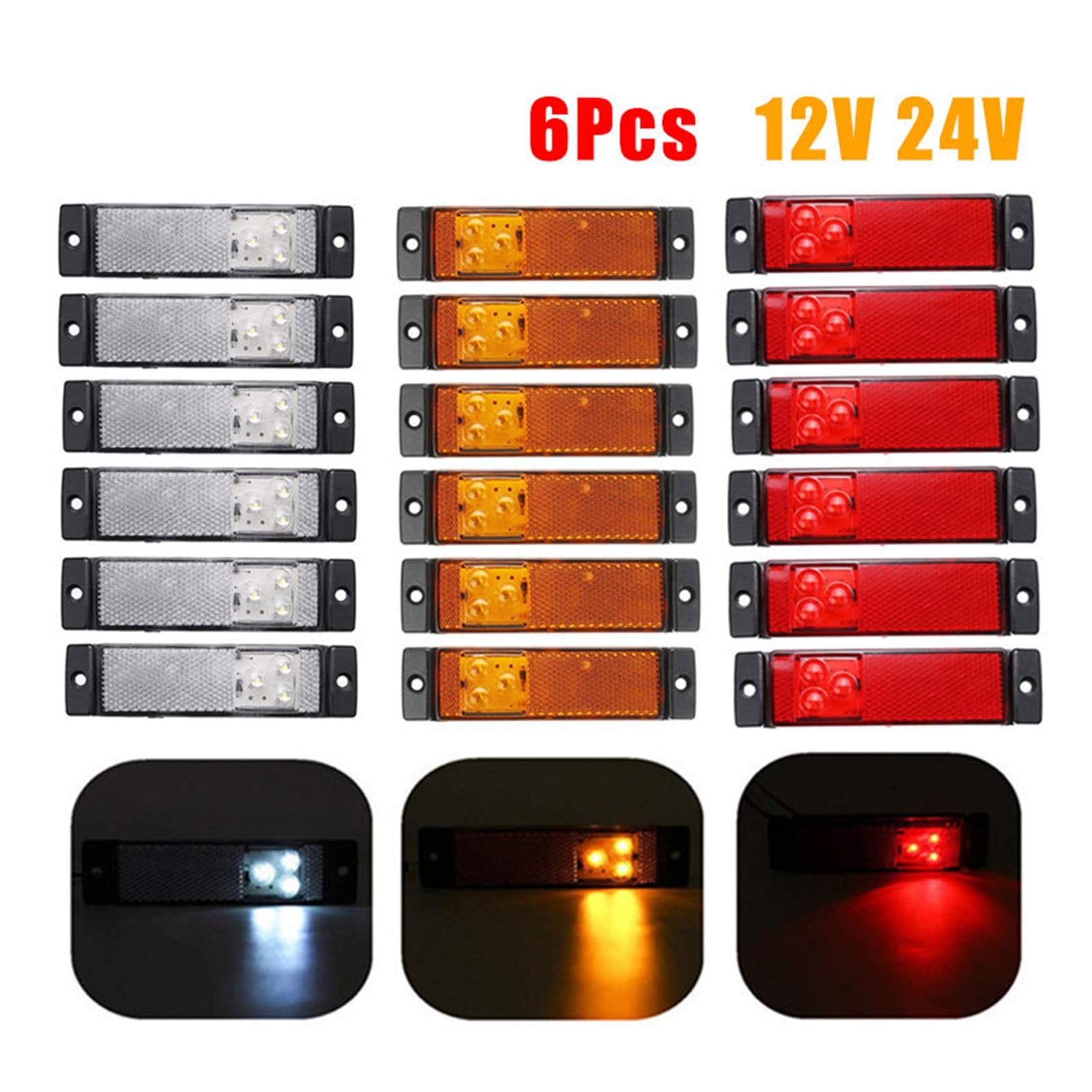 6x 3LED luci di posizione laterali for auto 12V 24V Clearance Indicatori di direzione Riflettore Indicatori di arresto Lampade Camion Rimorchio Caravan CAMPER Camion Van(6Pcs Red)