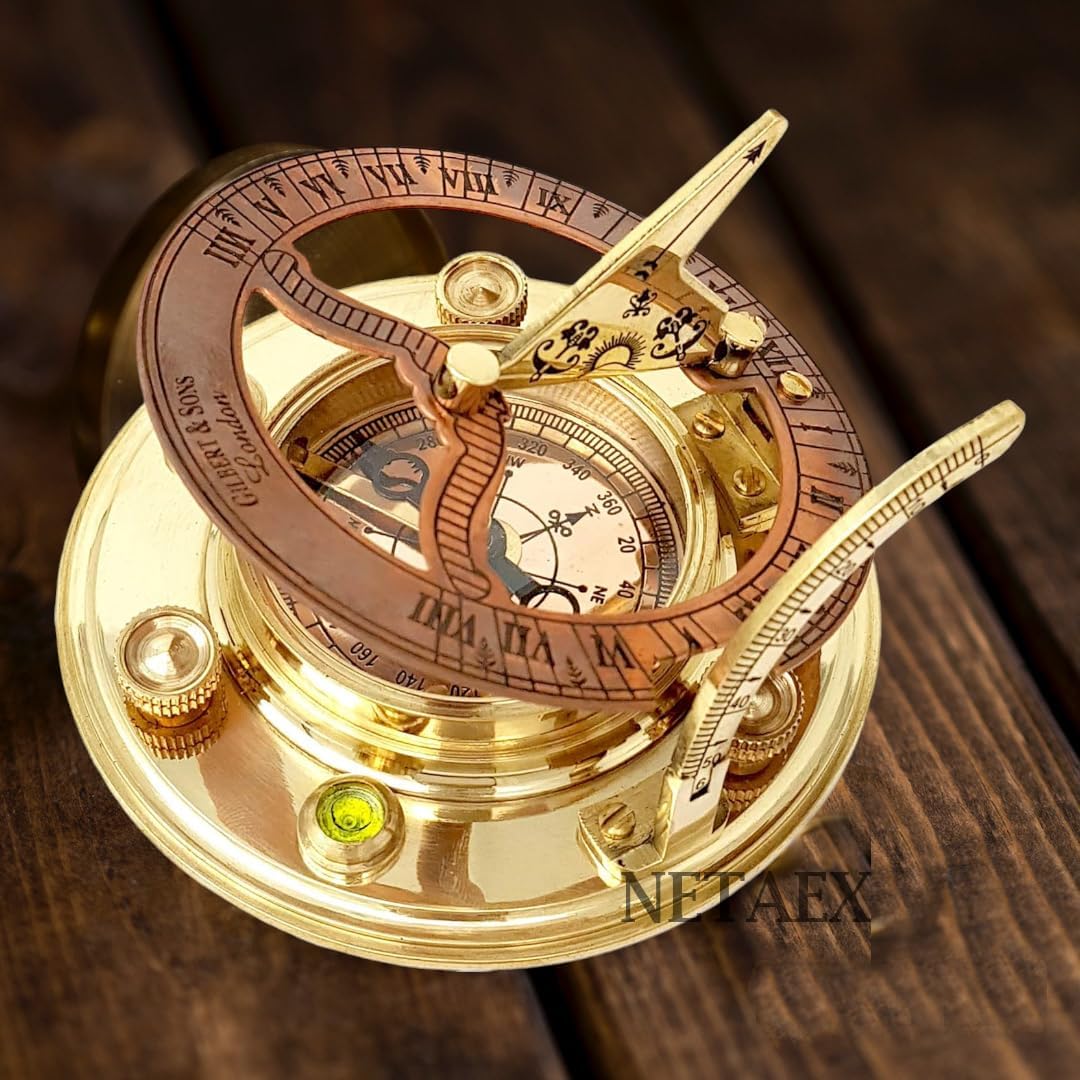 Compass, Personalized Engraved Sundial Compass, Antique Brass & Copper Compass, Sundial Clock in Box Gift Sun Clock Vintage Gift