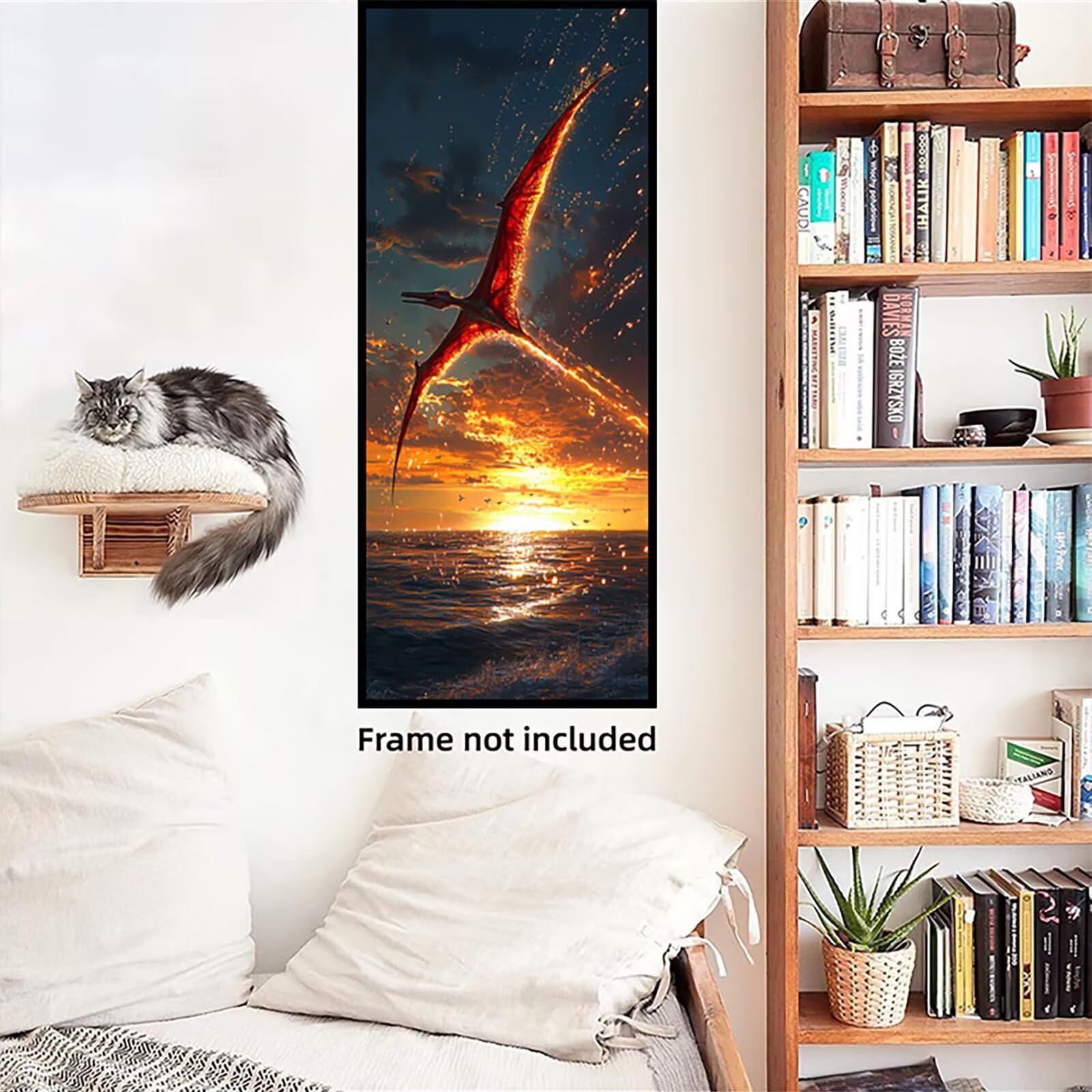 Malen Nach Zahlen 50x150cm Leinwand Tier Malen Nach Zahlen Erwachsene mit Ohne Rahmen, DIY Kreativ Set für Erwachsene mit Pinseln und Acrylfarbe, Zimmer Deko Dinosaurier Landschaft Geschenk, P0M-1022
