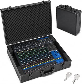 Hard Shell Mixer Case for Yamaha MG16XU MG20XU, Lockable Audio Mixer Carrying Case with Wave Foam & EVA Insert, Fits Mackie ProFX16V3, Tascam Model 16, up to 19.7" x 17.4" x 5.2"