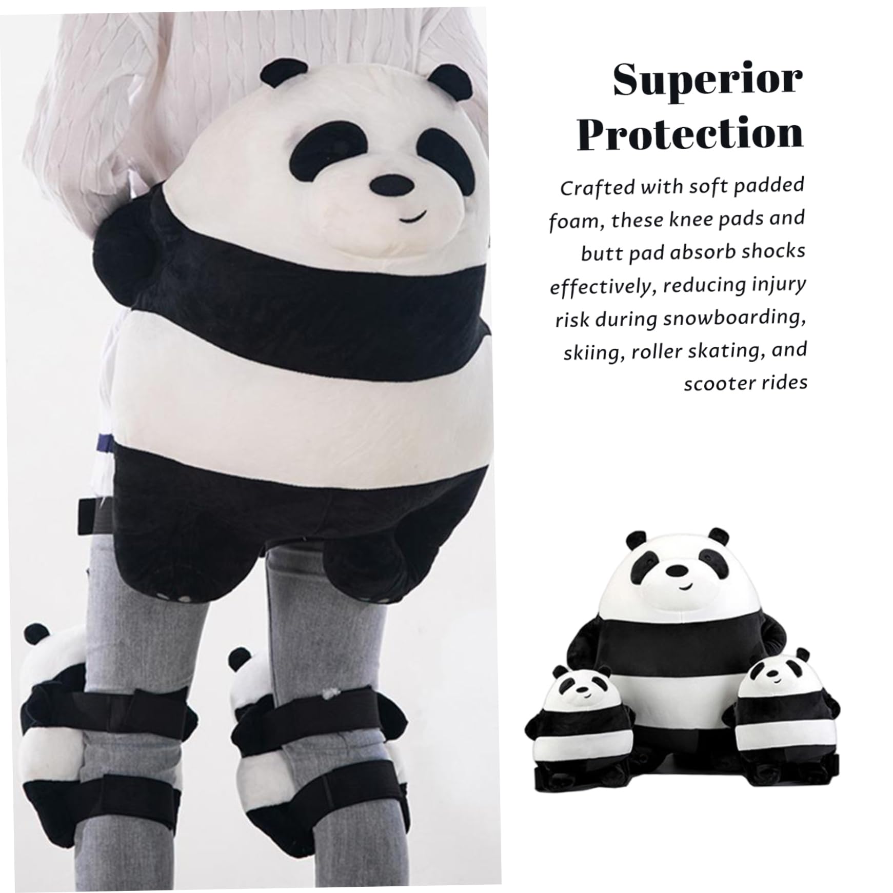 Snowboard Butt Pad 3 pièces/Ensemble Mignon 3D Panda Snowboard genouillères et Fesses Pad Doux rembourré équipement de Protection de Ski pour Adultes Enfants Scooters Patinage