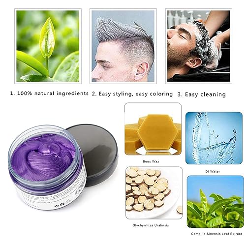 Miniatura 6 de Cera temporal para el cabello, cera natural para peinados, para hombres y mujeres, fiestas, cosplay, tinte temporal para niñas y niños (morado)