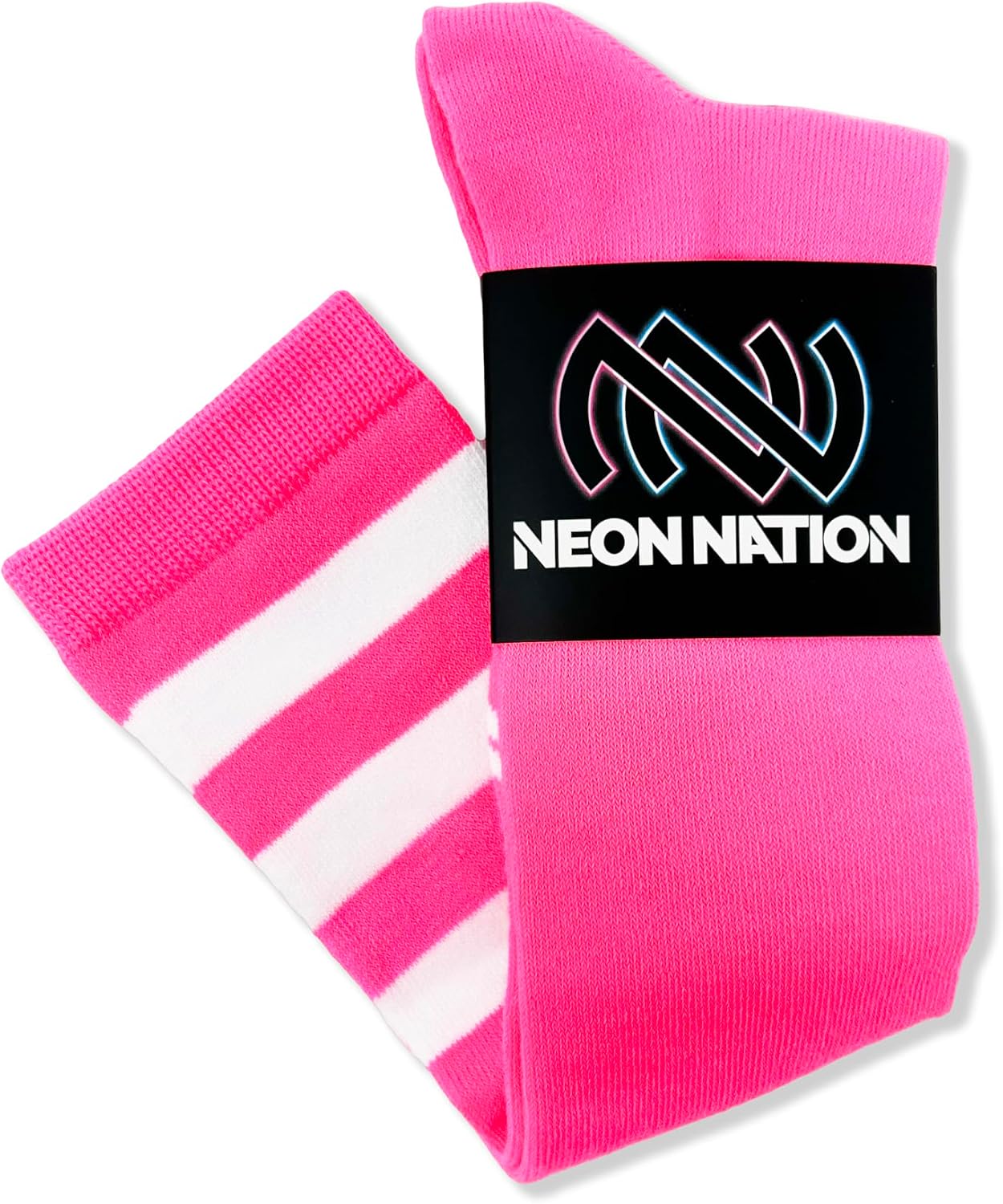 NEON NATION Unisex Knee High Team Tube Socks with Various Colored Stripes- Lightweight and Breathable