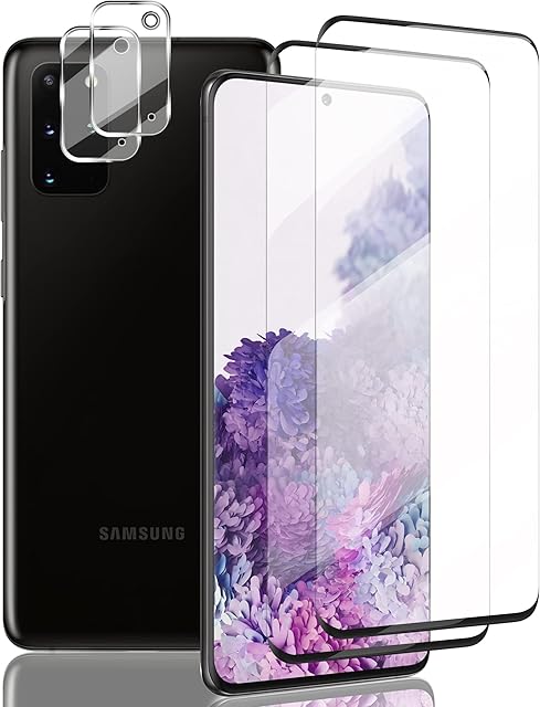 [4 Pack] For Samsung Galaxy S20 Plus Screen Protector [2 Pcs] +Camera Lens Protector [2 Pcs], 100% Fingerprint Unlock, 9H Hardness for Samsung Galaxy S20 Plus 5G Tempered Glass Screen Protector Film