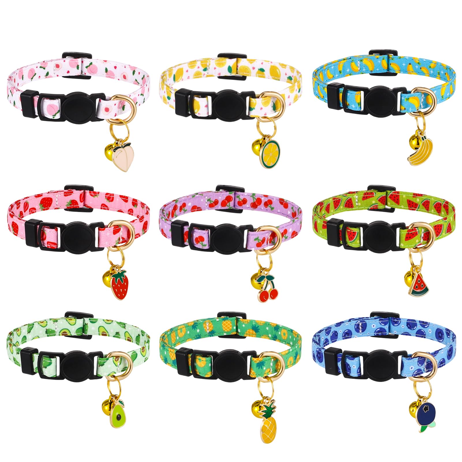 9 Pcs Cat Collars with Bell Quick Release Kitten Collars