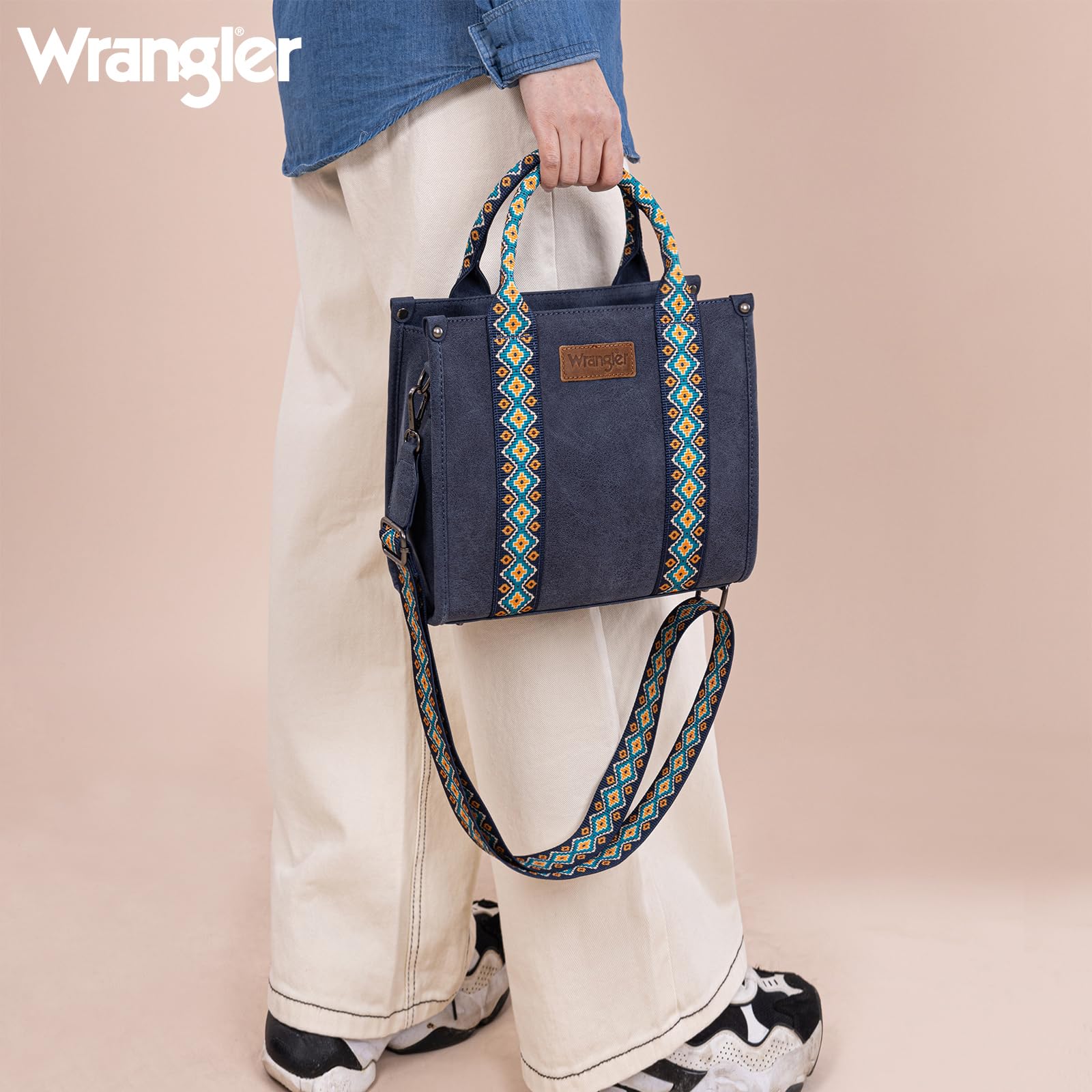 Wrangler Aztec Tote Bag for Women Boho Shoulder Purse WG205A-8120SNVY/MST