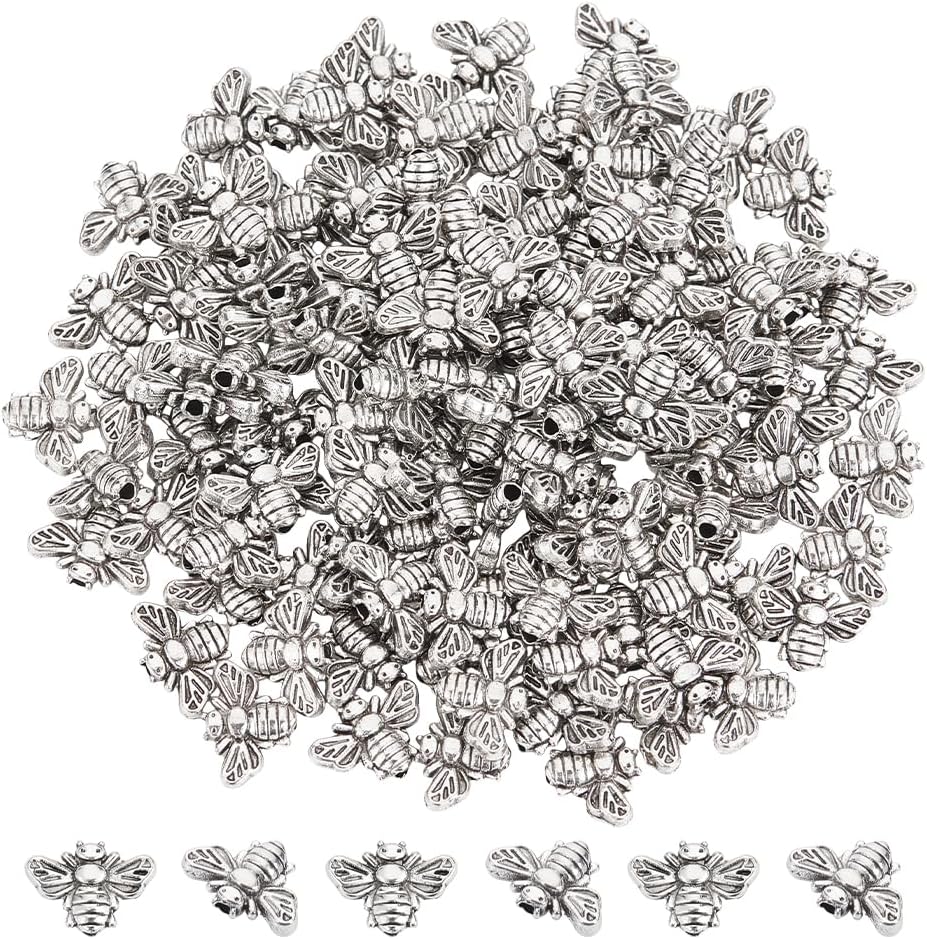UNICRAFTALE 120Pcs Bee Spacer Beads Honeybee Bracelet Beads Antique Silver Beads Metal Bead Charms Bee Embellishments Samll Animal Beads for DIY Craft Keychain Jewelry Making Supplies