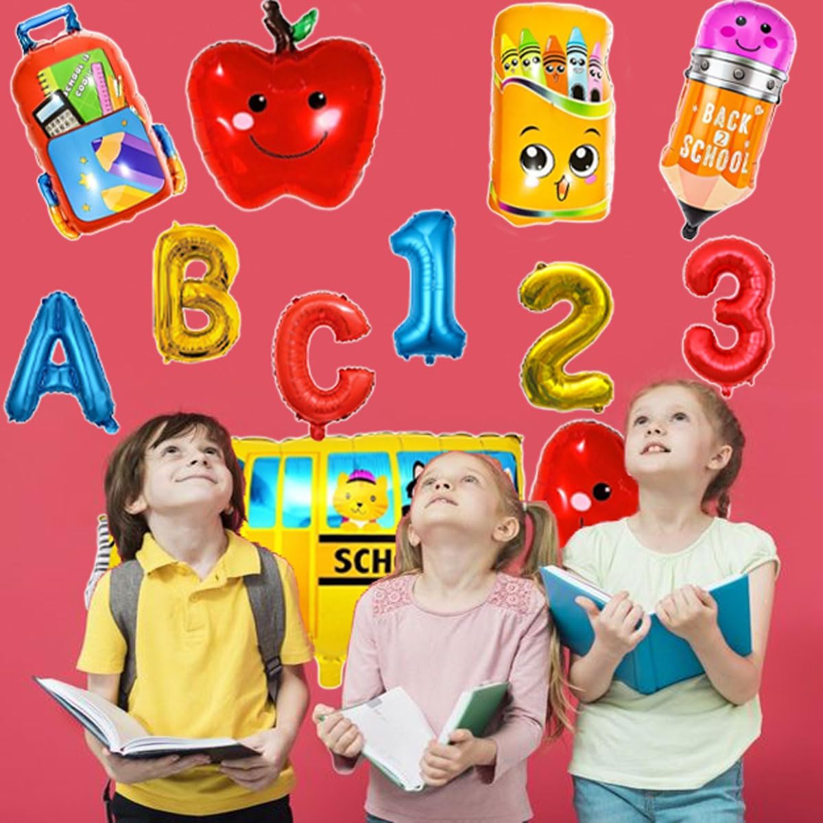 Back to School Balloons Set School Bus Balloon Pencil Balloons ABC Balloon for First Day of School Decorations 12pcs image 3