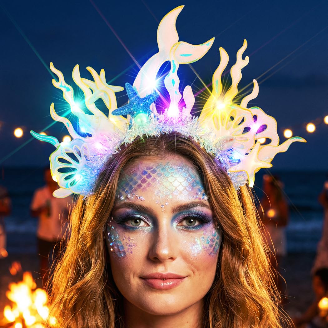 Kilshye Light Up Starfish Mermaid Headbands Beach Costume Headpiece for Women - Image 3