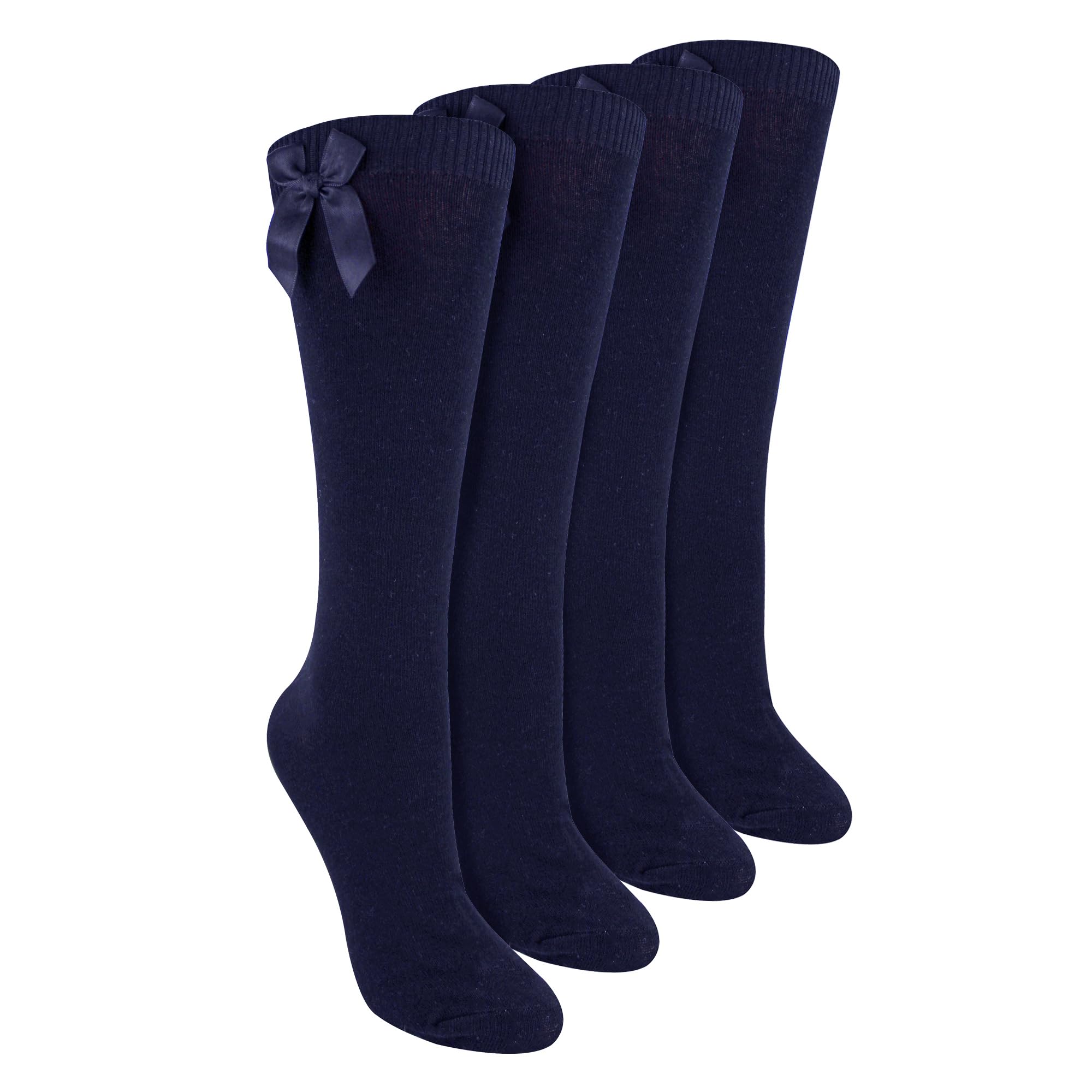 Sock Snob Girls Knee High Socks with Ribbon Bow Navy 4-6 Years