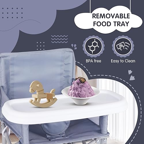 Miniatura 4 de Silla de bebé portátil, asiento elevador plegable con bandeja para mesa de comedor, silla de camping compacta para césped, playa, viajes, bebés de 6