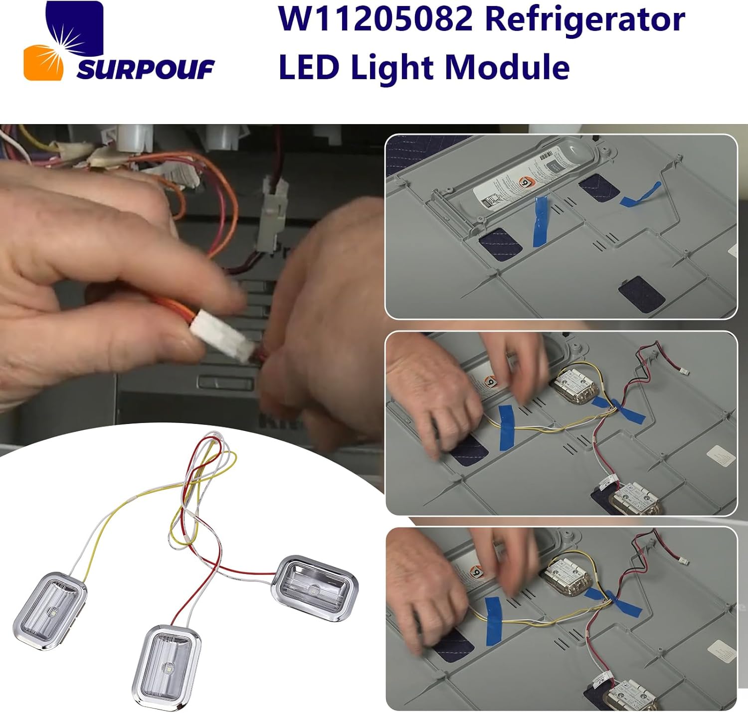 W11205082 LED Light Harness W10843828 W10739303 Refrigerator LED Light Module For Whirlpool Replace 4844358 AP6301838 PS12349214 EAP12349214