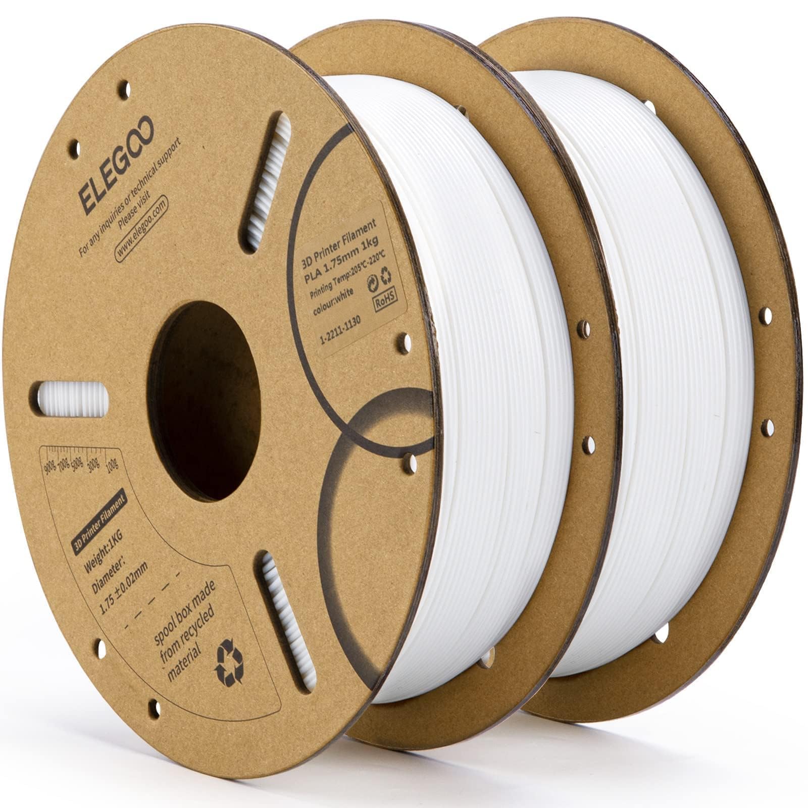 2-Pack 1kg White PLA 3D Printer Filament