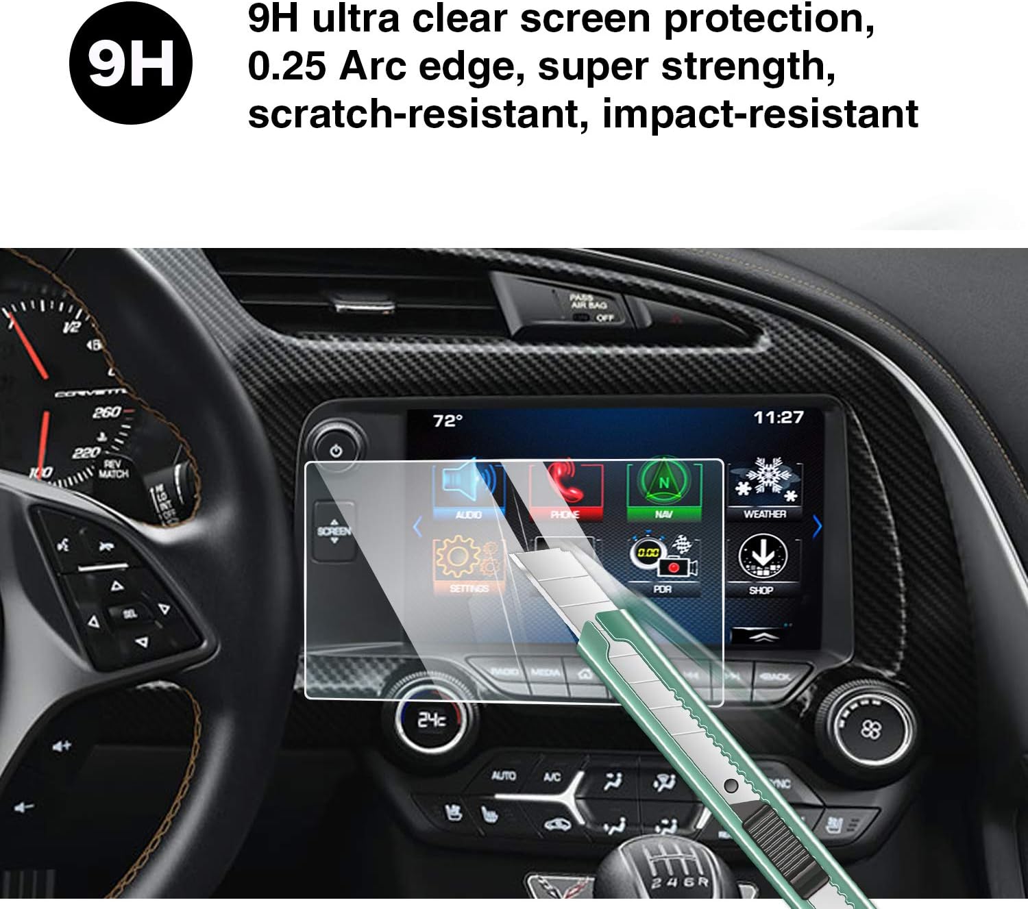YEE PIN C7 Corvette Screen Protector for 2014-2019 Chevrolet Corvette MyLink C7 Corvette Stingray Z51 Glass Screen Protector, C7 Corvette Infotainment Screen Protector Grand Sport (8-Inch)