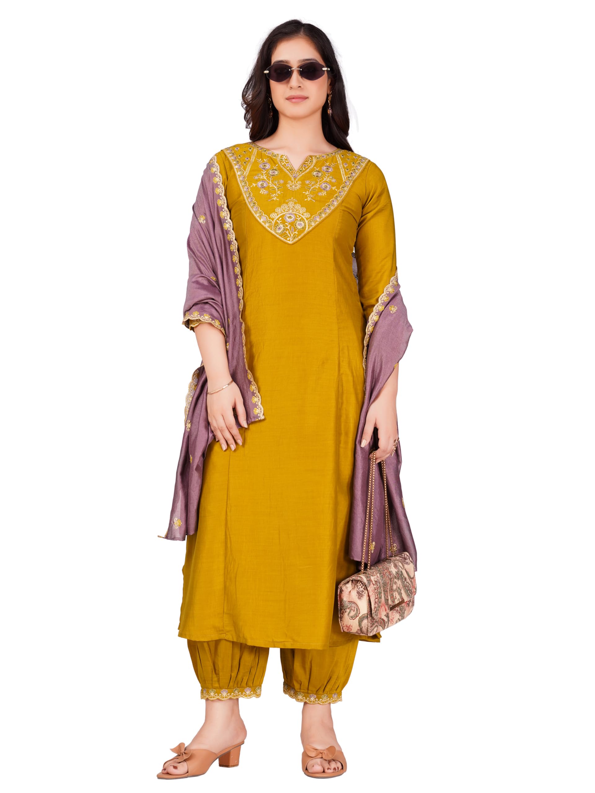 granthva fab Women's Silk Embroidered A-Line Straight Kurta Set for Women With Pant and Dupatta (kurta sets for women)-picture-10