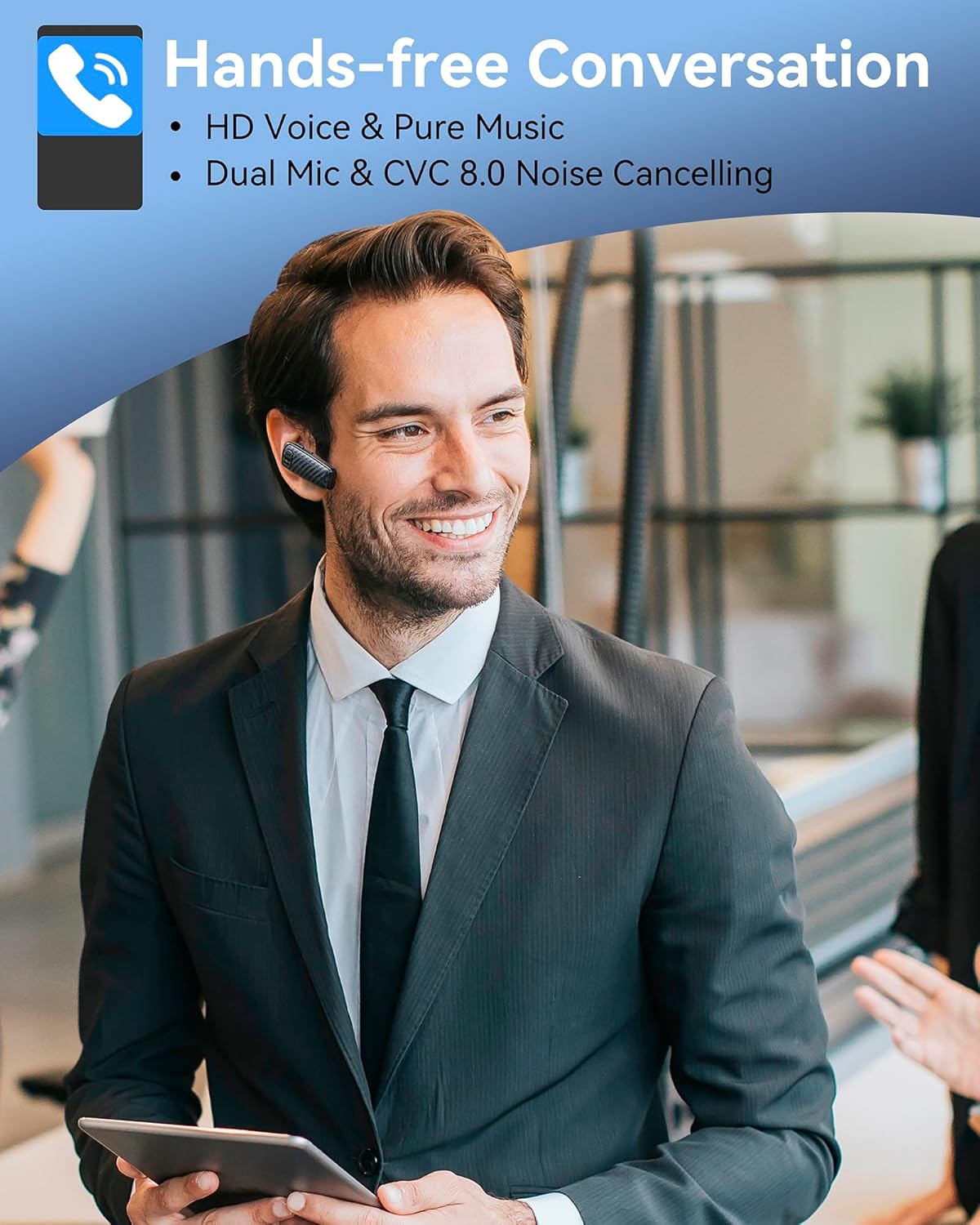 S525 Bluetooth 5.1 Wireless Earpiece, 16Hrs HD Calling, CVC8.0 Noise Cancelling, Hands-Free, Black