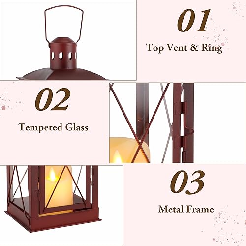 Miniatura 6 de TRIROCKS Juego de 2 faroles portavelas decorativos de acero inoxidable para exteriores con vidrio templado para el hogar, sala de estar, jardín,