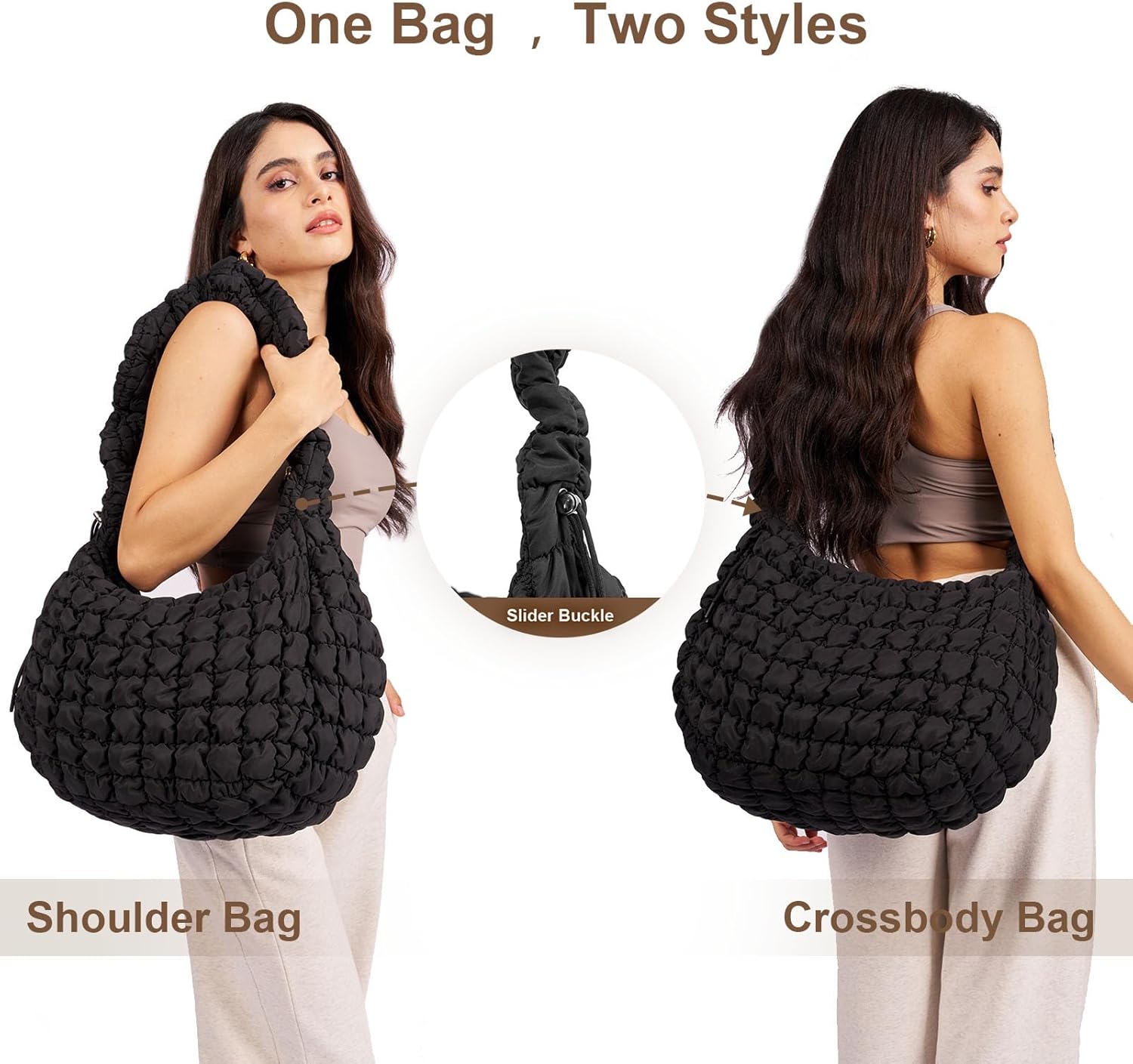 Large Quilted Tote Bag Puffer Purse Quilted Crossbody Bags for Women with Adjustable Strap - Image 2