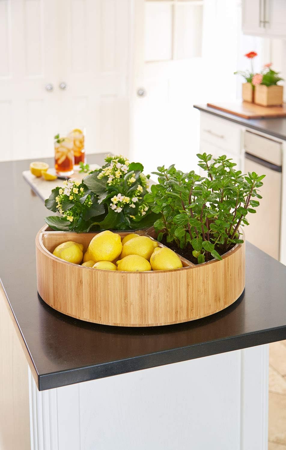 Oversized 19” Diameter Bamboo Lazy Susan for Tabletop Display or Storage with Removable Inserts.