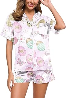Conjunto de pijama de 2 piezas para mujer, 2025, conjunto de pijama con estampado de flores tigre, camisa de manga corta, pantalones cortos con botones, elegante, negro