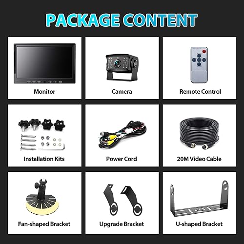 Miniatura 7 de Fookoo Sistema de cámara de respaldo con cable 1080P de 10 pulgadas, monitor de pantalla dividida dual HD de 10 pulgadas con grabación IP69