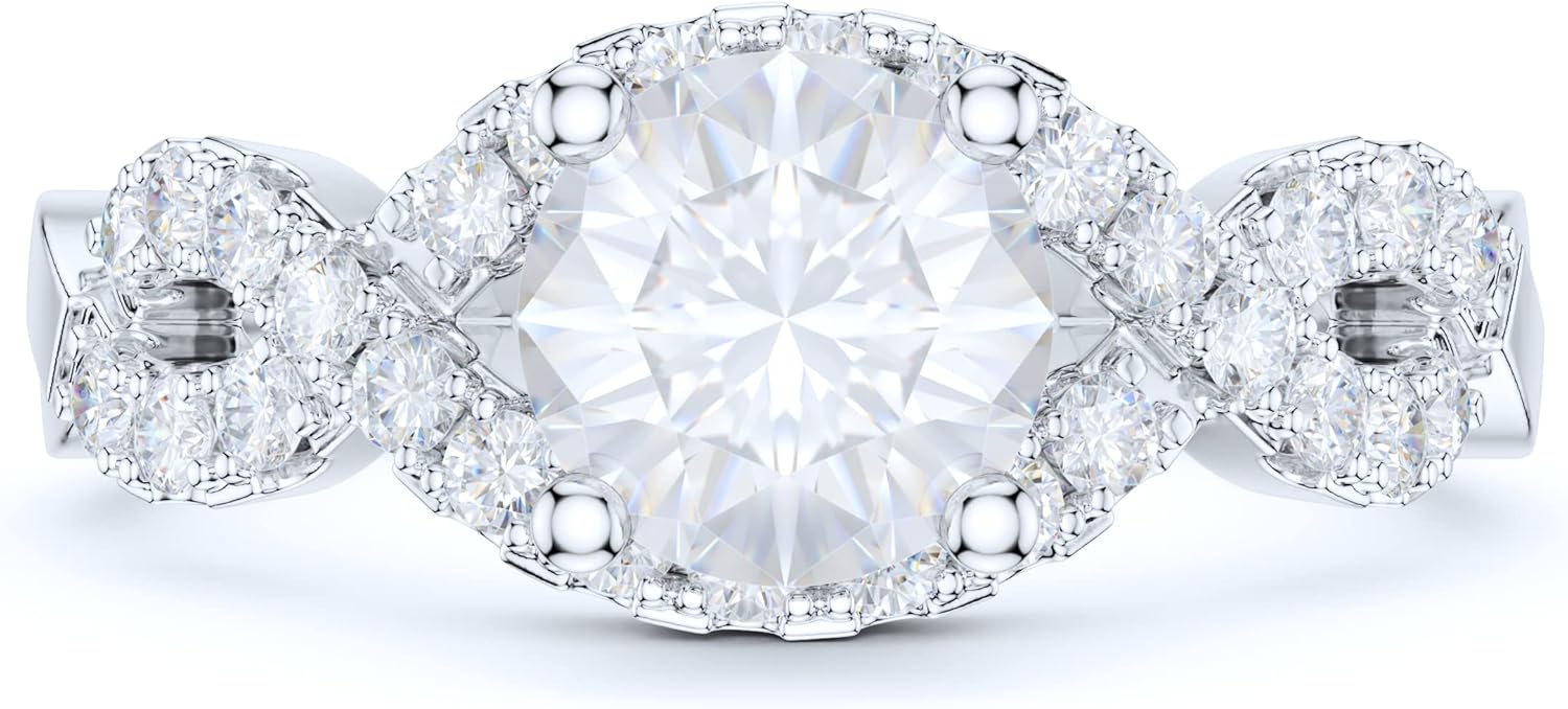 Sterling Silver Luxury Vintage Infinity Twisted Vine Simulated 1CT Round Brilliant Diamond or Genuine Moissanite Engagement Ring Halo Bridal Ring