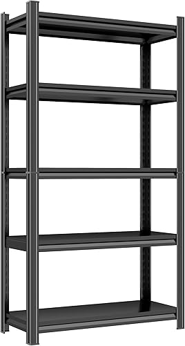 Miniatura 14 de Estantería de metal resistente para garaje, estantes de almacenamiento ajustables de 5 niveles, 3000 libras para garaje y sótano, cocina y despensa,