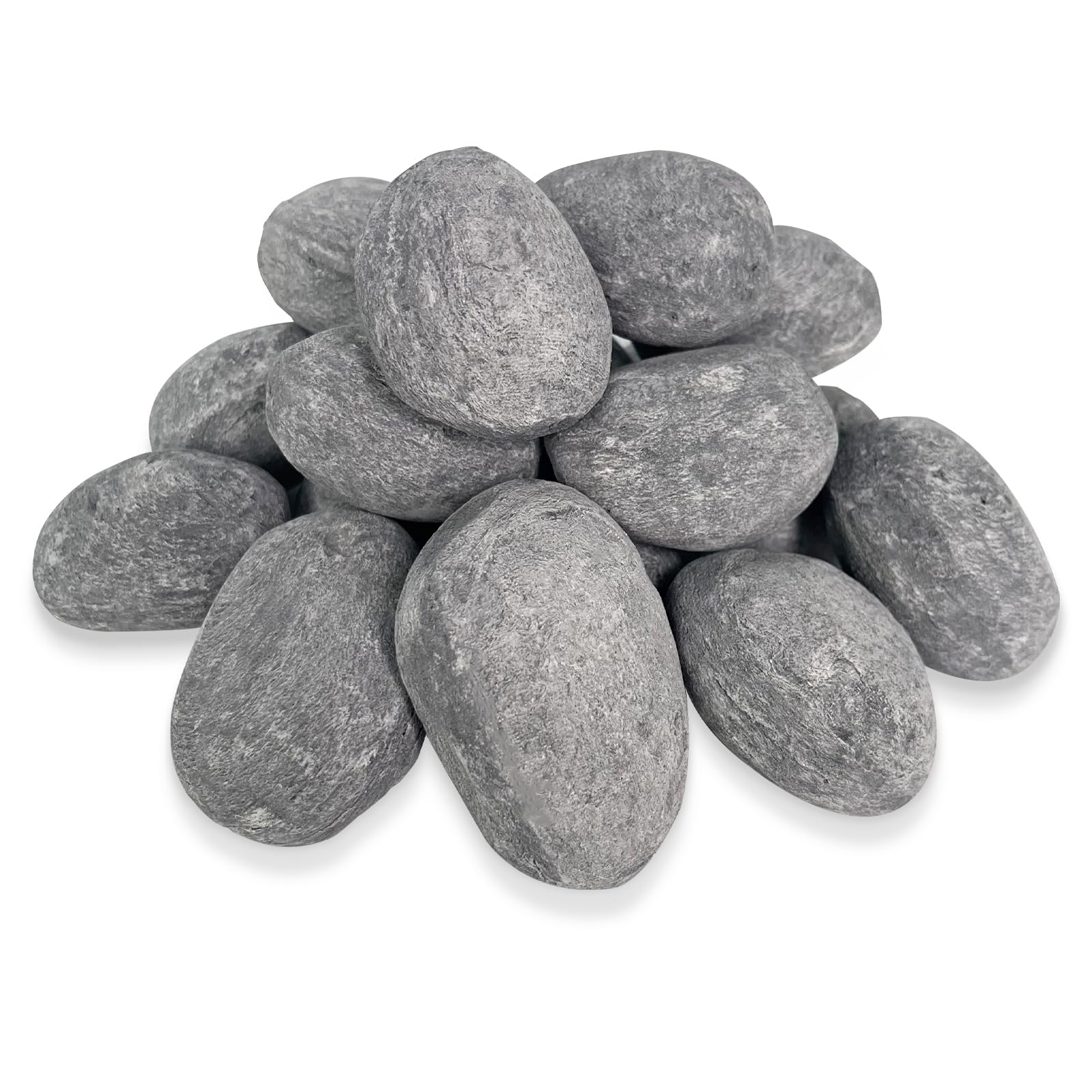 24Pcs Gas Fire Pit Pebbles Ceramic Stones Grey Fireplace Rock For Indoor Outdoor Fireplace 24 Round 3/2 Inch - 5/2Inch Size