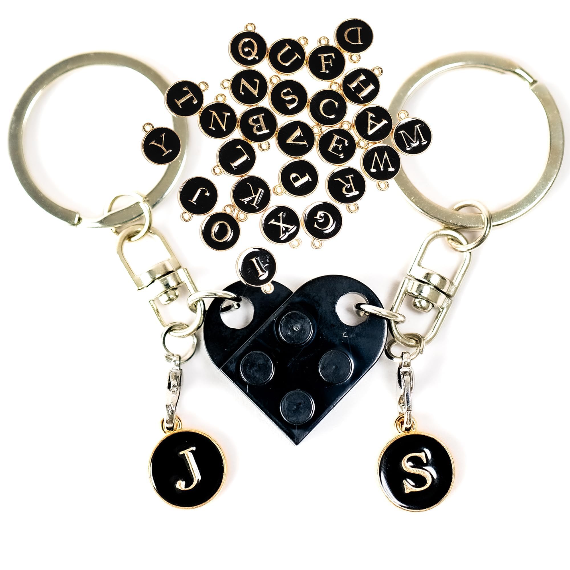 Khazna Personalized Brick Matching Couple Heart Keychain, Boyfriend Girlfriend Valentines Christmas Him Couple Gifts Full A-Z