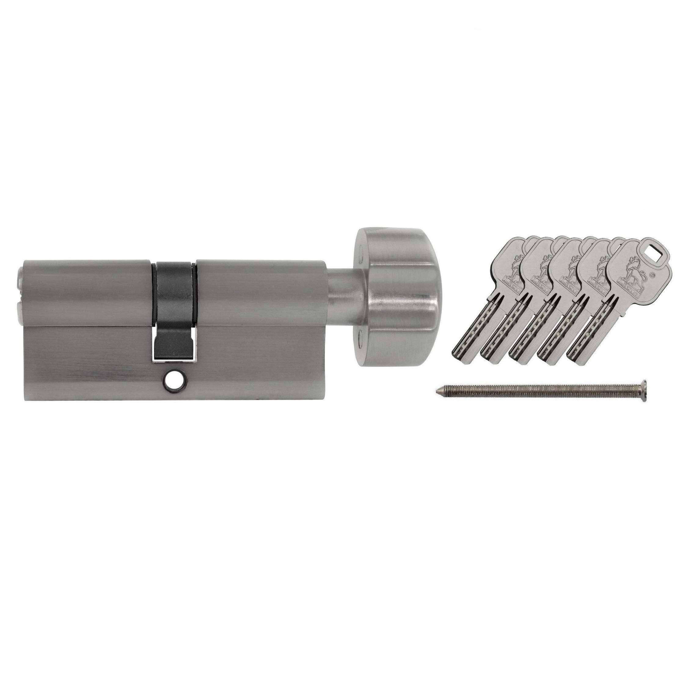 Löwen Sicherheit Metallic Silver Grey Knob Cylinder Kd 80 Mm 40/40 Including 5 Keys