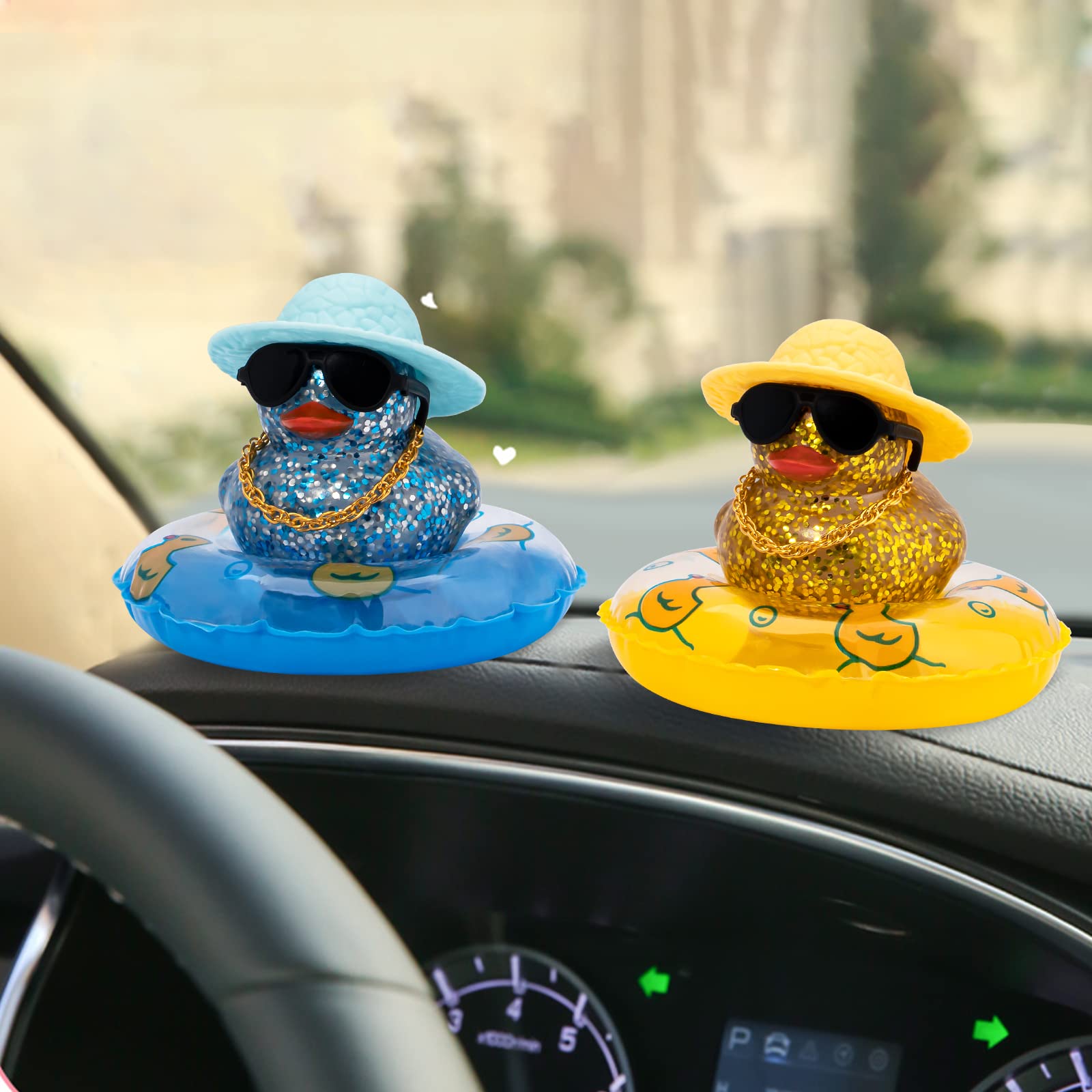 Wonuu Shining Rubber Ducks With Plastic Sunglasses Swim Ring Necklace Hat