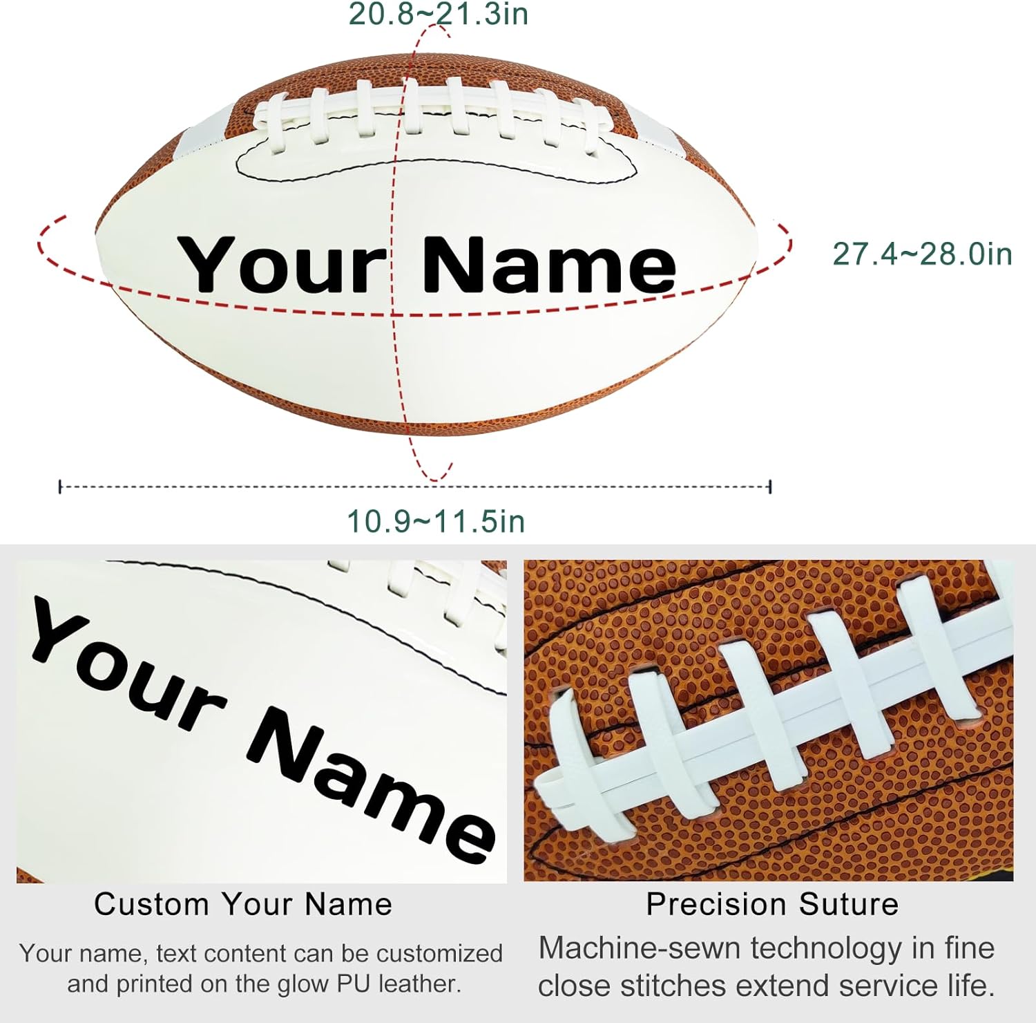 Personalized Football - Customize Your Name, Logo, Text on Great Grip Composite Leather Ball - Gift for Youth, Men, Women
