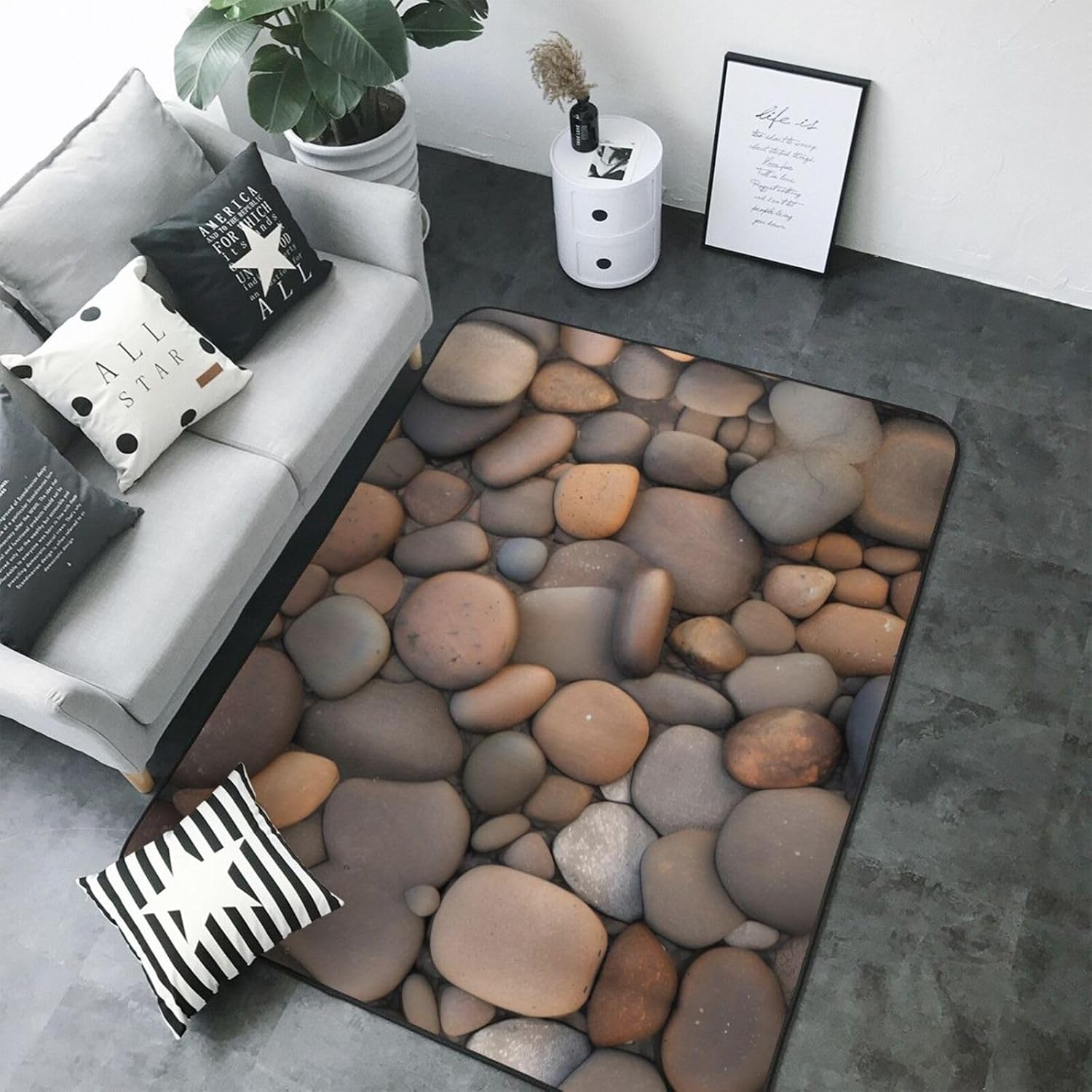 Pebbles in The Beach Printed Floor mat 80x58 inches, Non-Slip Decorative Carpet for Bedroom and Living Room