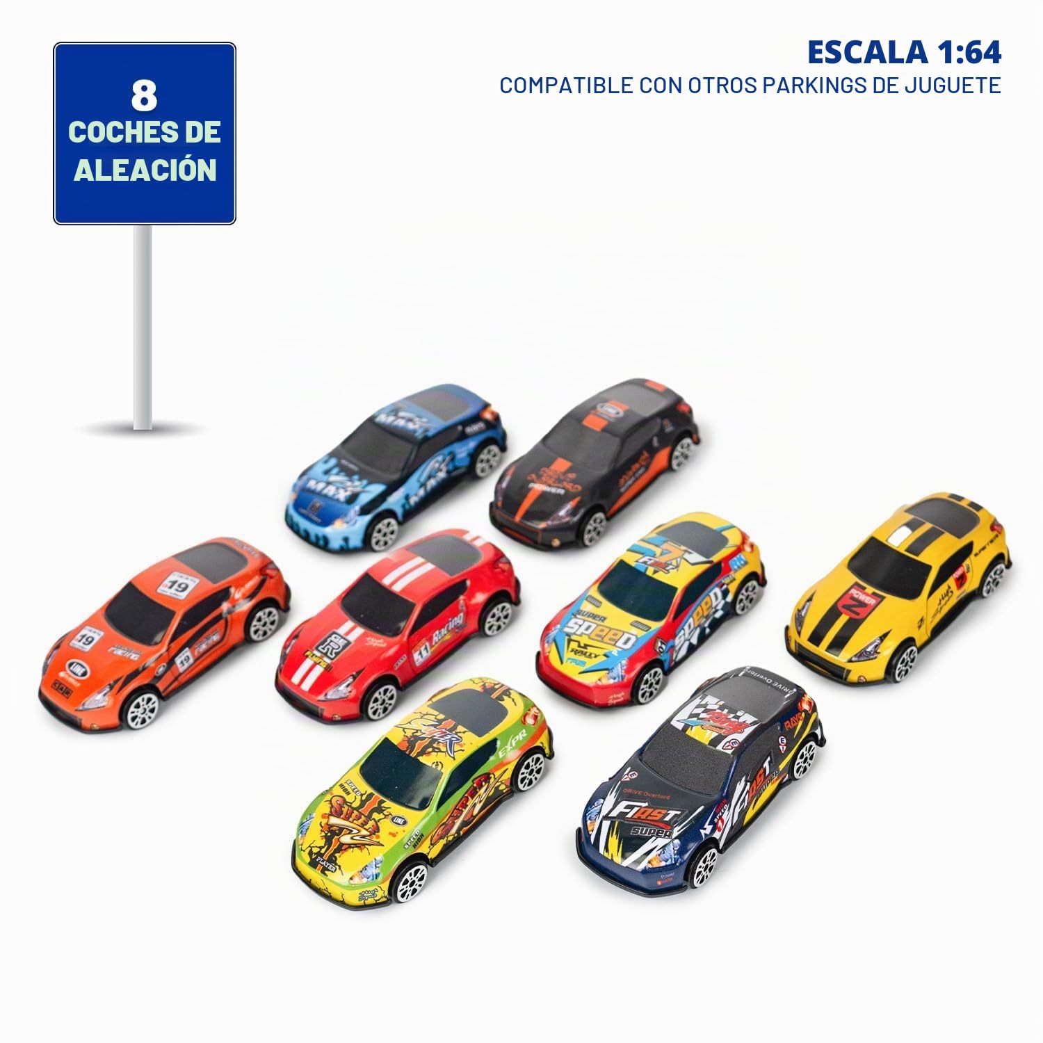 CELMAN Juego de Aparcamiento para niños – Multilevel Coche de Juguete Aparcamiento con Ascensor Manual Incluye 8 Coches de Metal, helicóptero y Accesorios, Juguete para niños a Partir de 3, 4, 5, 6,