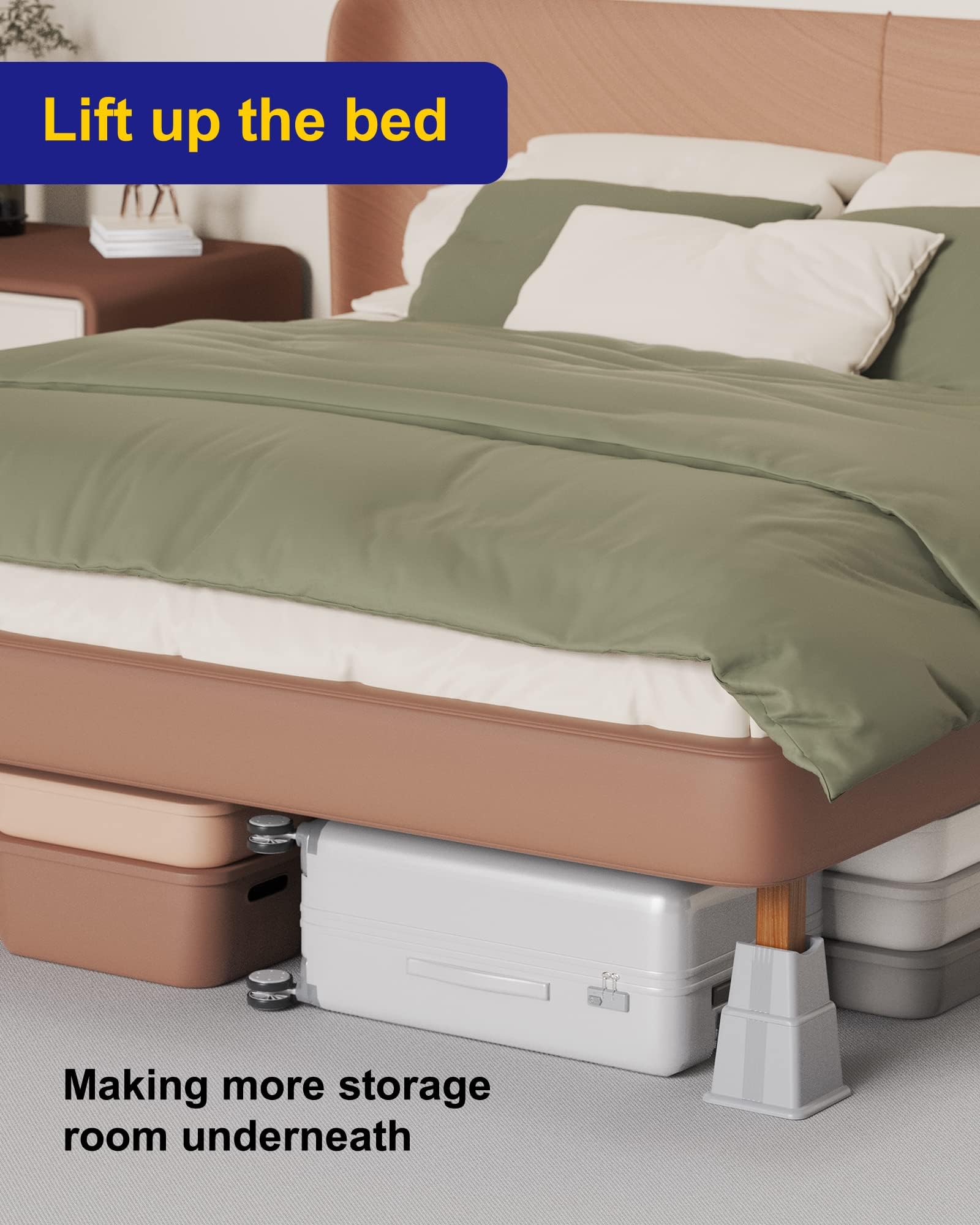 Adjustable Bed Furniture Risers 8 Pack Bed Lift Risers Elevation in Heights 3, 5 or 8 Inches Heavy Duty for Caster Wheels or Posts of Bed Table Couch, Support up to 2500 lbs. (Grey)