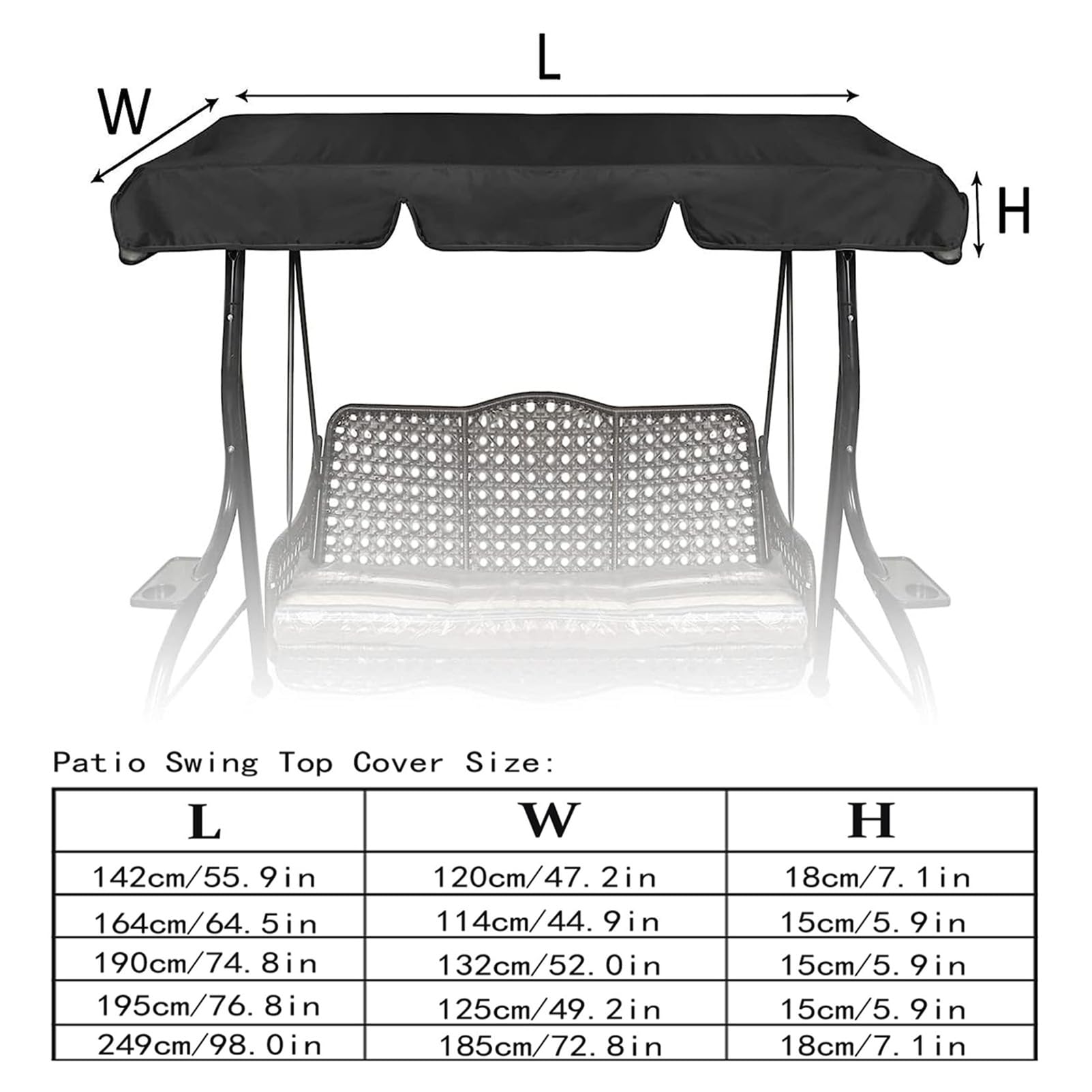 Tettuccio di Ricambio per Dondolo da Giardino 2 Posti 3 Posti 195x125x15cm, Copertura di Ricambio Altalena da Patio Impermeabile Anti-UV Parasole Tettuccio per Dondolo per Esterno
