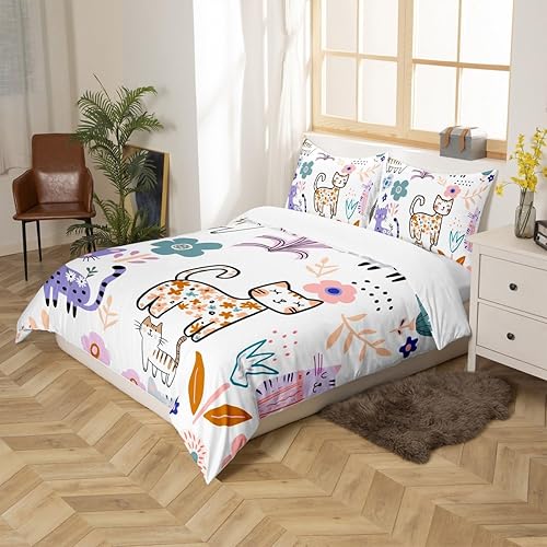 Vista 160 de Feelyou Funda de edredón de perro de dibujos animados, juego de ropa de cama para niños y niñas, perros y flores, funda de edredón con plantas Multi