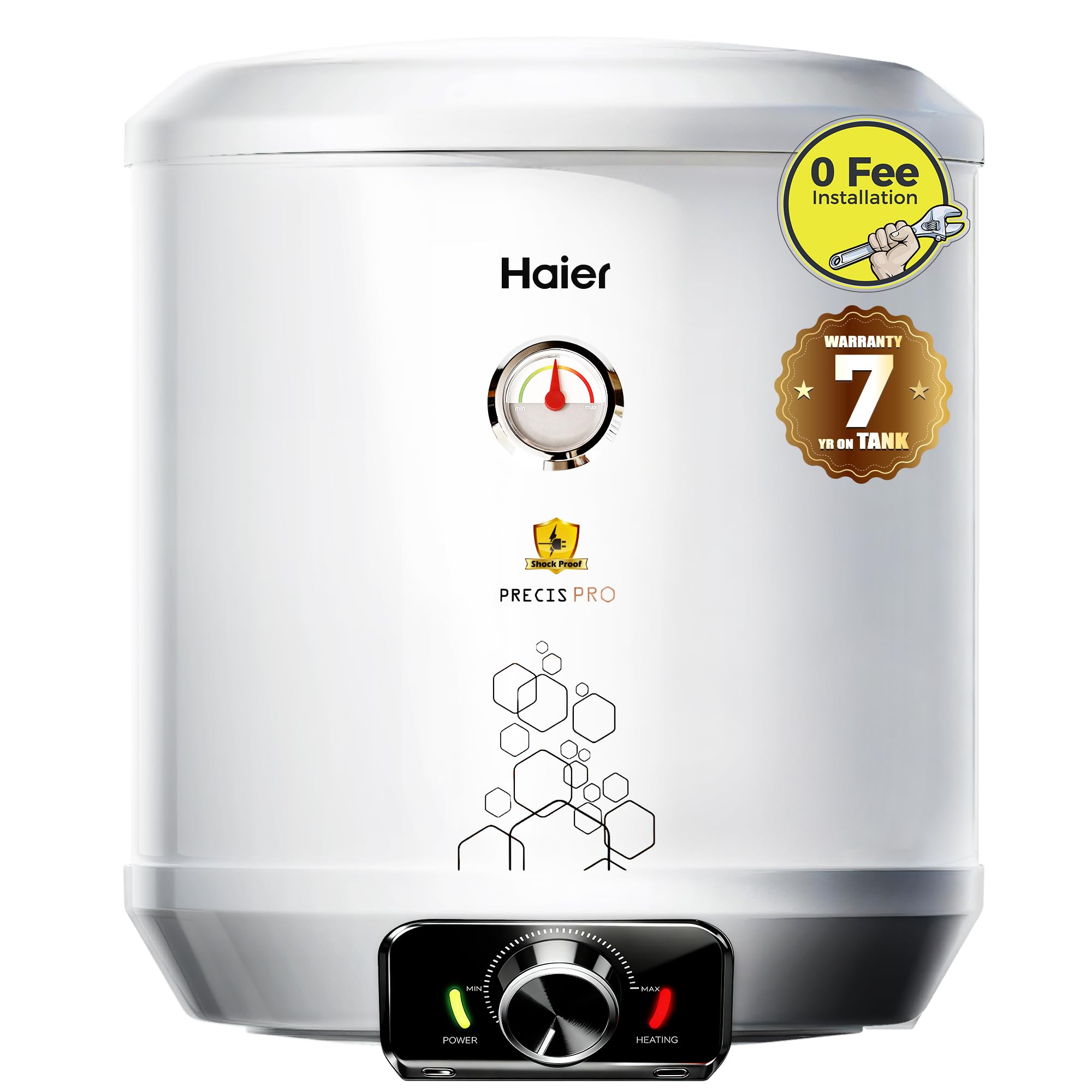 Haier Precis Pro Water Heater 10 Litre Water Geyser 5 Star Electric Geyser Free Installation & Connection Pipe| Warranty 7 Yr on Tank| ABS Body| Shock Proof| Glassline Tank| 11-Level Safety
