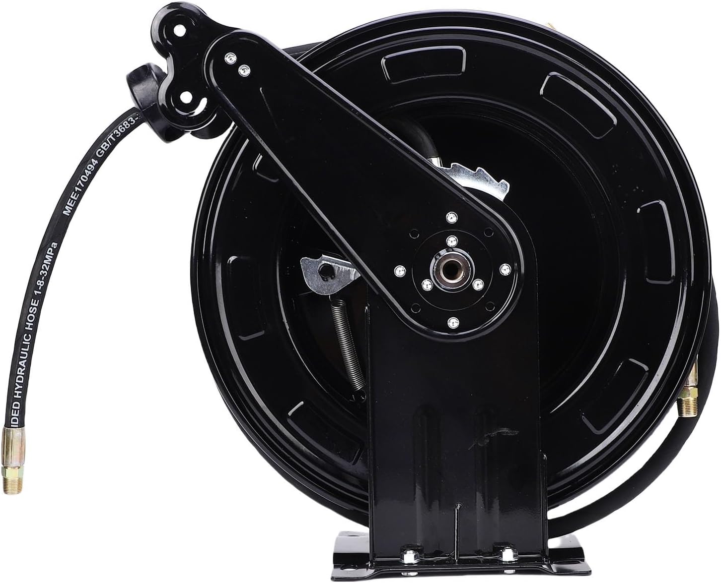 Focket Pressure Washer Hose Reel, Retractable 3/8in 49.21ft Capacity 4000 PSI Hose Reel with 2 Arm Adjustable Arms and Automatic Rewinding for Air Oil Water Garden Garage
