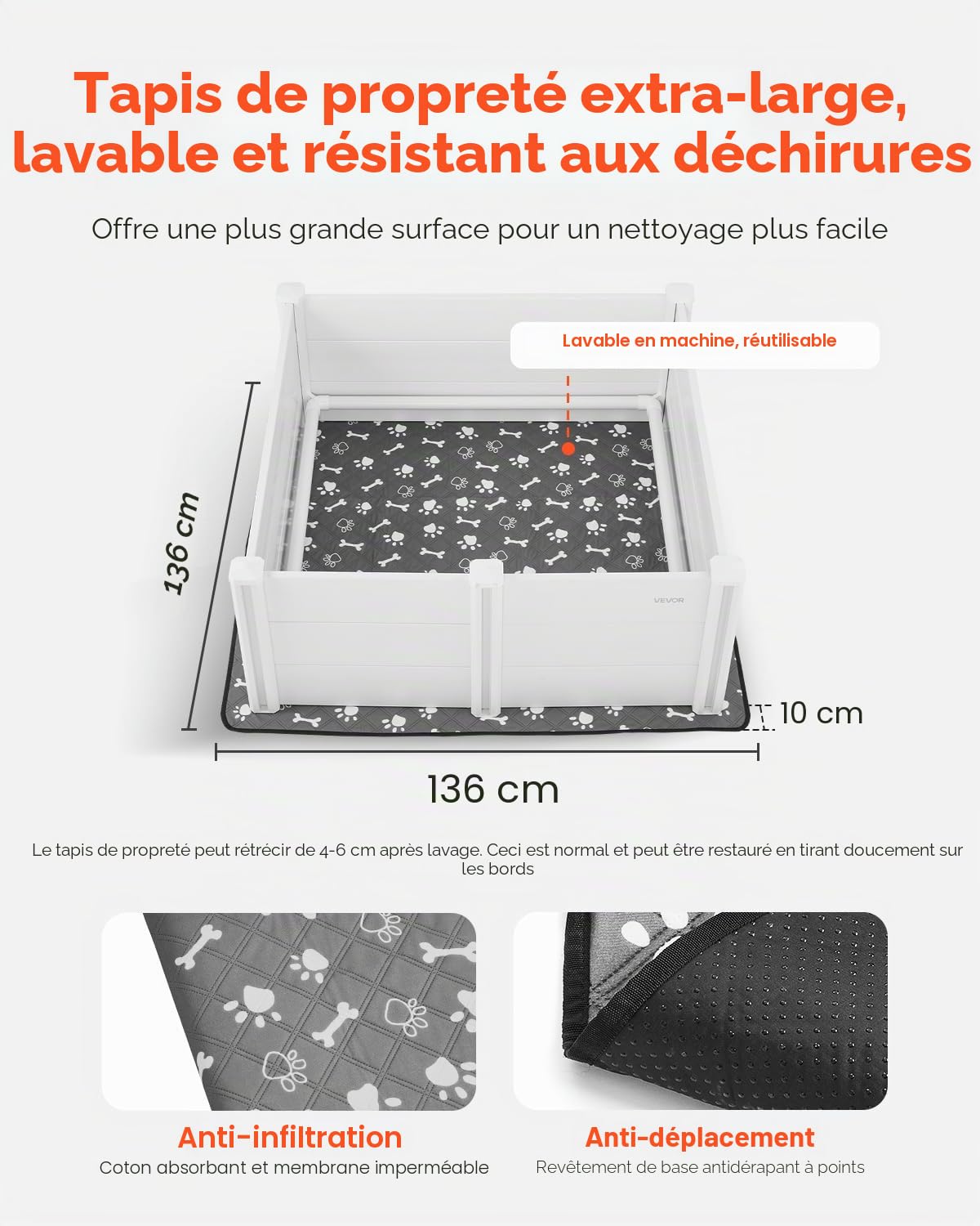 VEVOR Parc de Mise Bas pour Chien 122x122x46 cm Caisse de Mise Bas pour Chiots avec Porte Réglable en Hauteur Tapis d'Urine Lavable Boite de Naissance en Plastique PVC