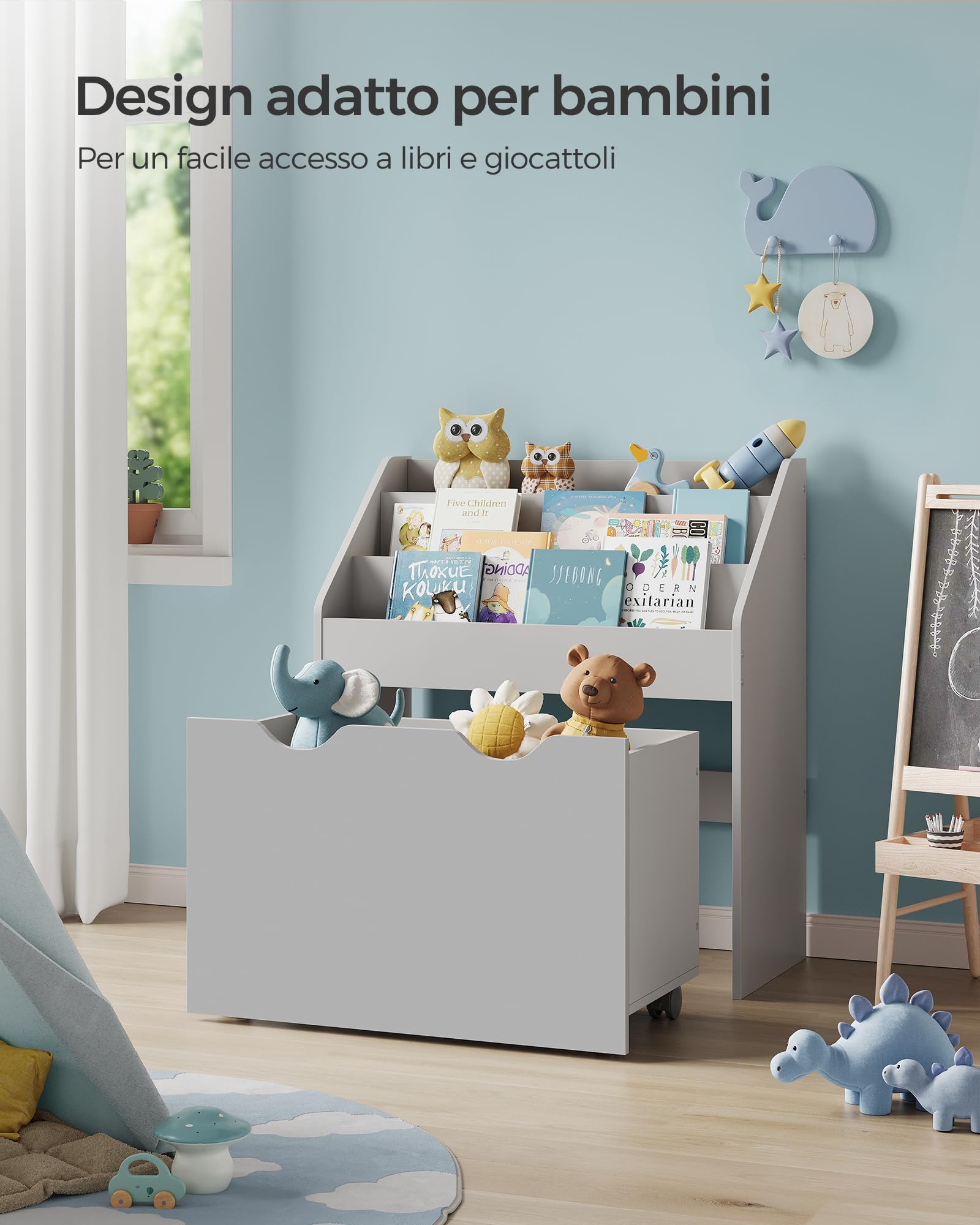 Scaffale Giocattoli Bambini SONGMICS Con 9 Contenitori - Libreria Bianco 60x62.5x29.5cm - Foto 7