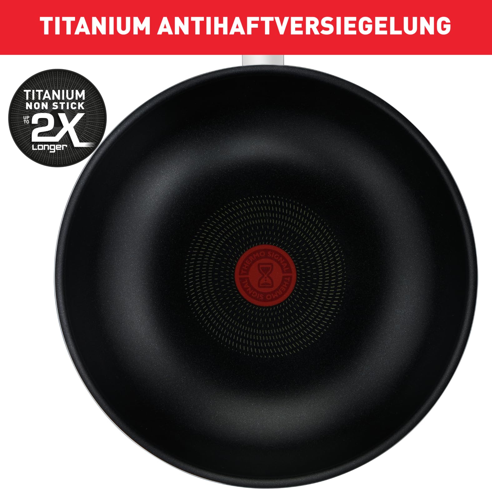 Tefal Resist Bratpfanne 32 cm, sichere Titanium Antihaftversiegelung, nicht induktionsgeeignet,Thermo-Signal Temperaturindikator, leichte Reinigung, für alle Herdarten außer Induktion, D52608