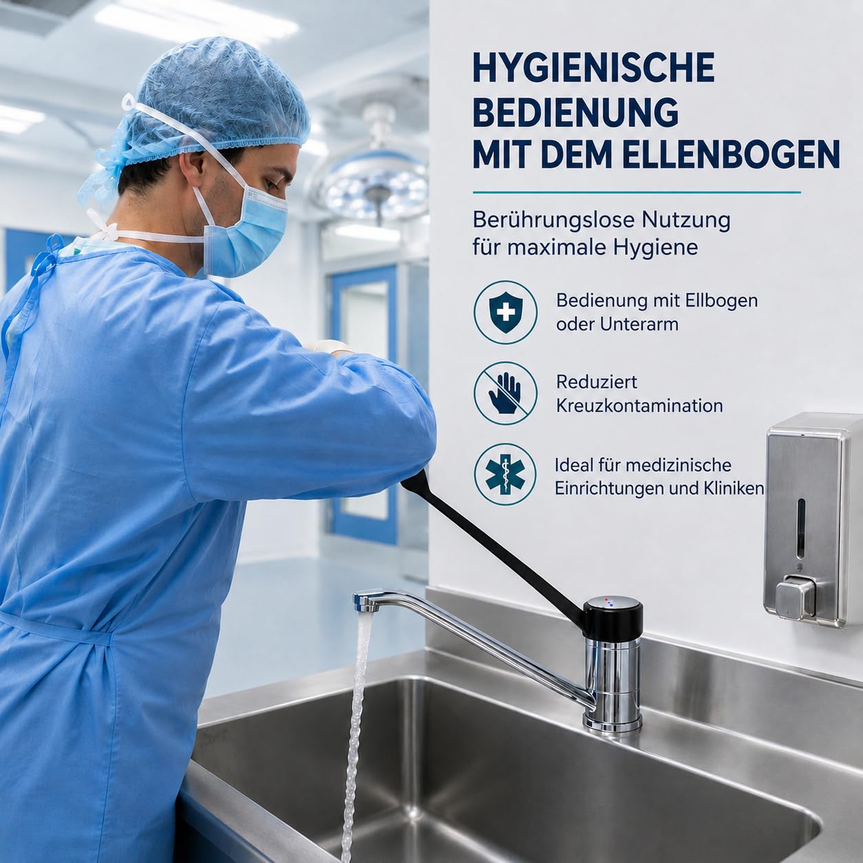 GOLDMAN SERVICE | Gerontologischer Einhebelmischer, langer Hebel 30 cm, 360° Auslauf, sanitäre und hygienische Kran für Krankenhäuser, Kliniken, Labors und professionelle Küche