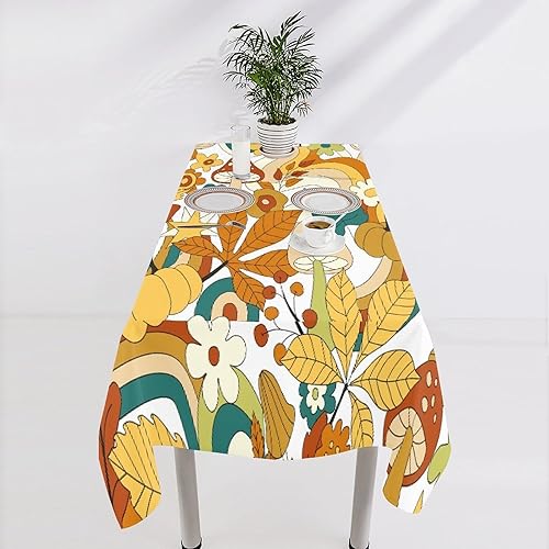 Miniatura 446 de Mantel floral hippie, diseño retro de los años 70, naranja, rosa, azul, floral, bohemio, estampado estético de margaritas, para fiesta, picnic