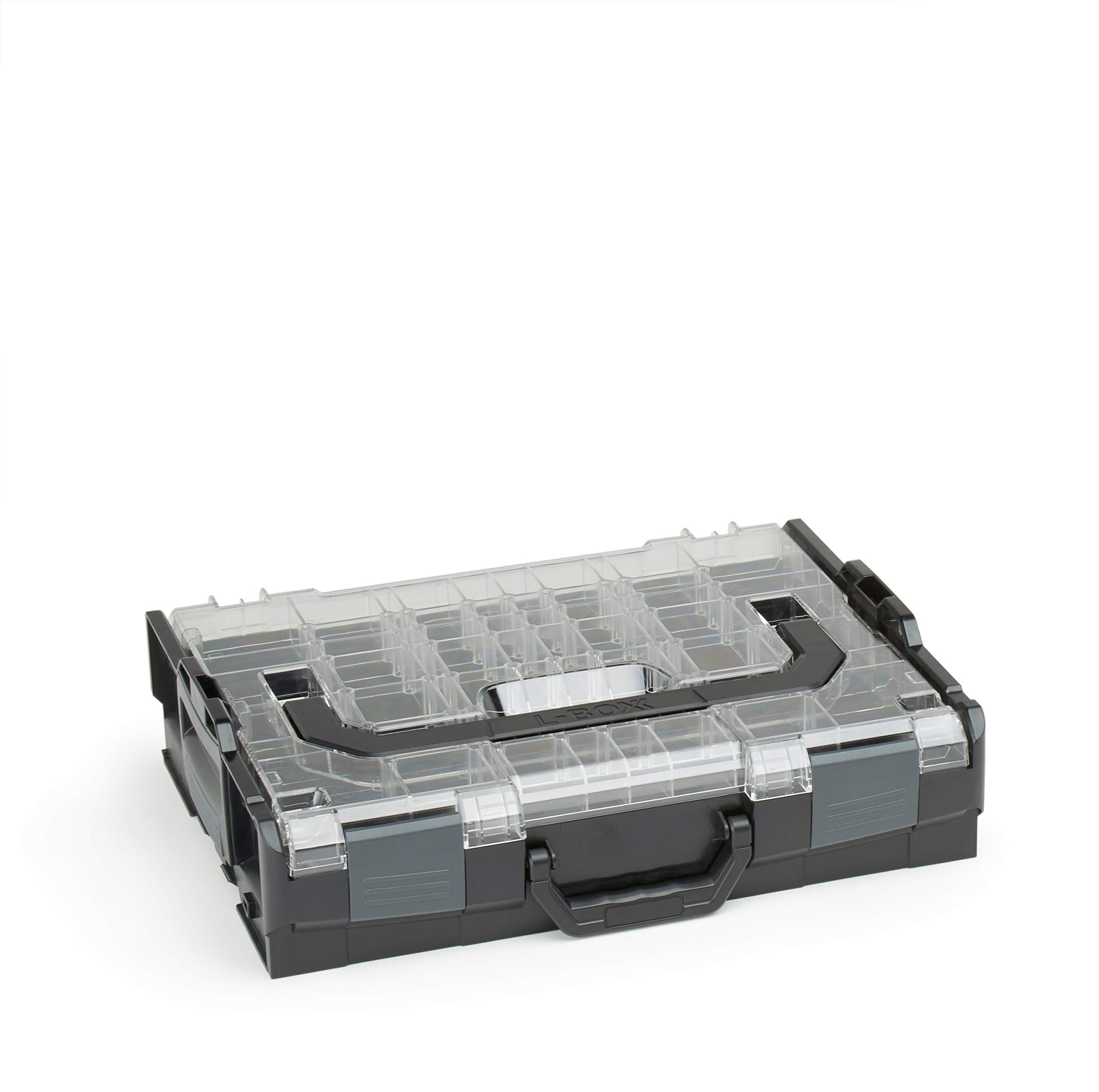 Bosch Sortimo Sortimentskasten L BOXX 102 schwarz Deckel transparent mit Insetboxen-Set G3 Sortierboxen für Kleinteile | ideale Schraubenbox Aufbewahrung Kleinteilemagazin Alternative