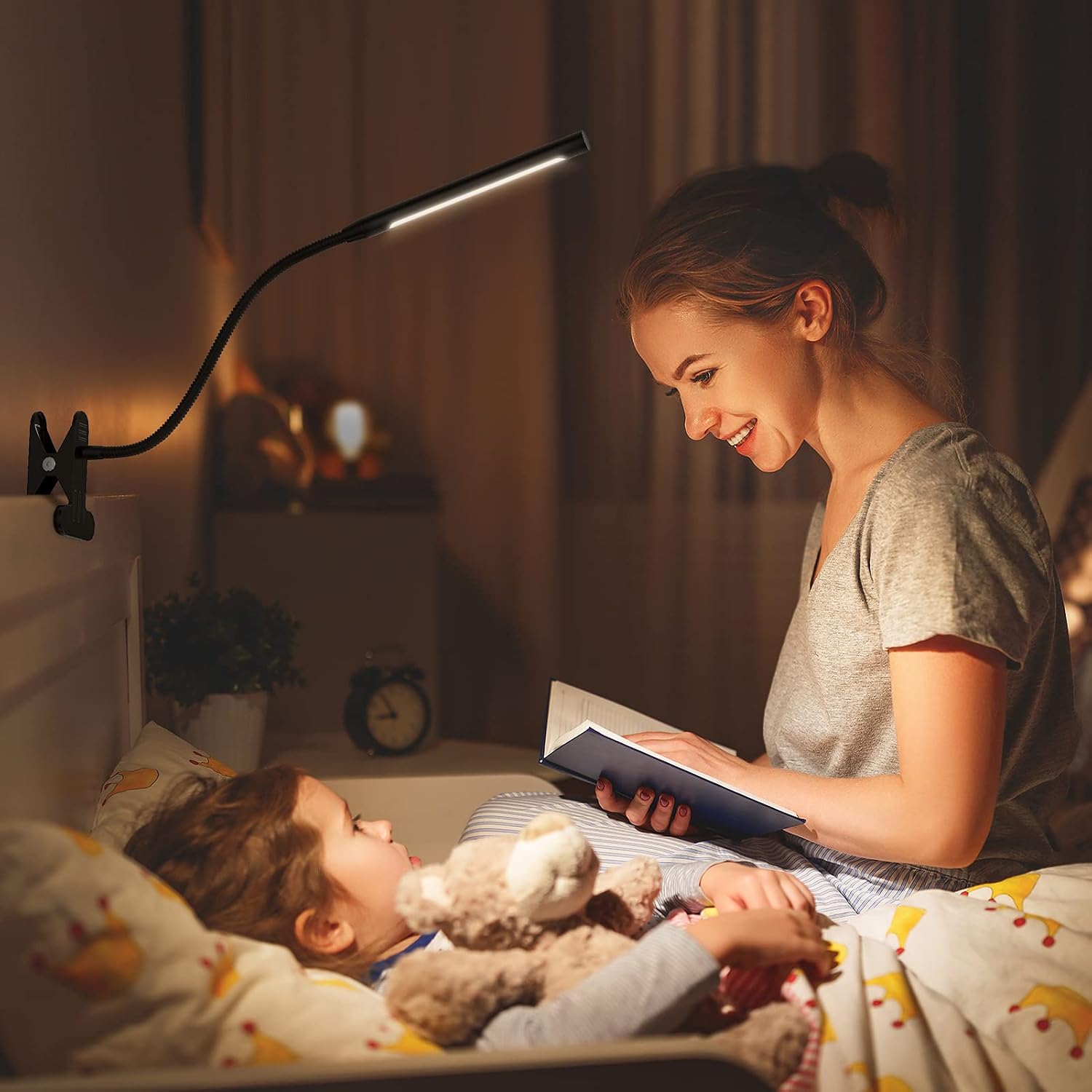 LEPOWER Led Clip on Light, Reading Light for Bed, 4W Night Book Light Clamp, 3 Color Temperature Settings Stepless Adjustable Brightness for Desk, Bed Headboard, Computer and Piano